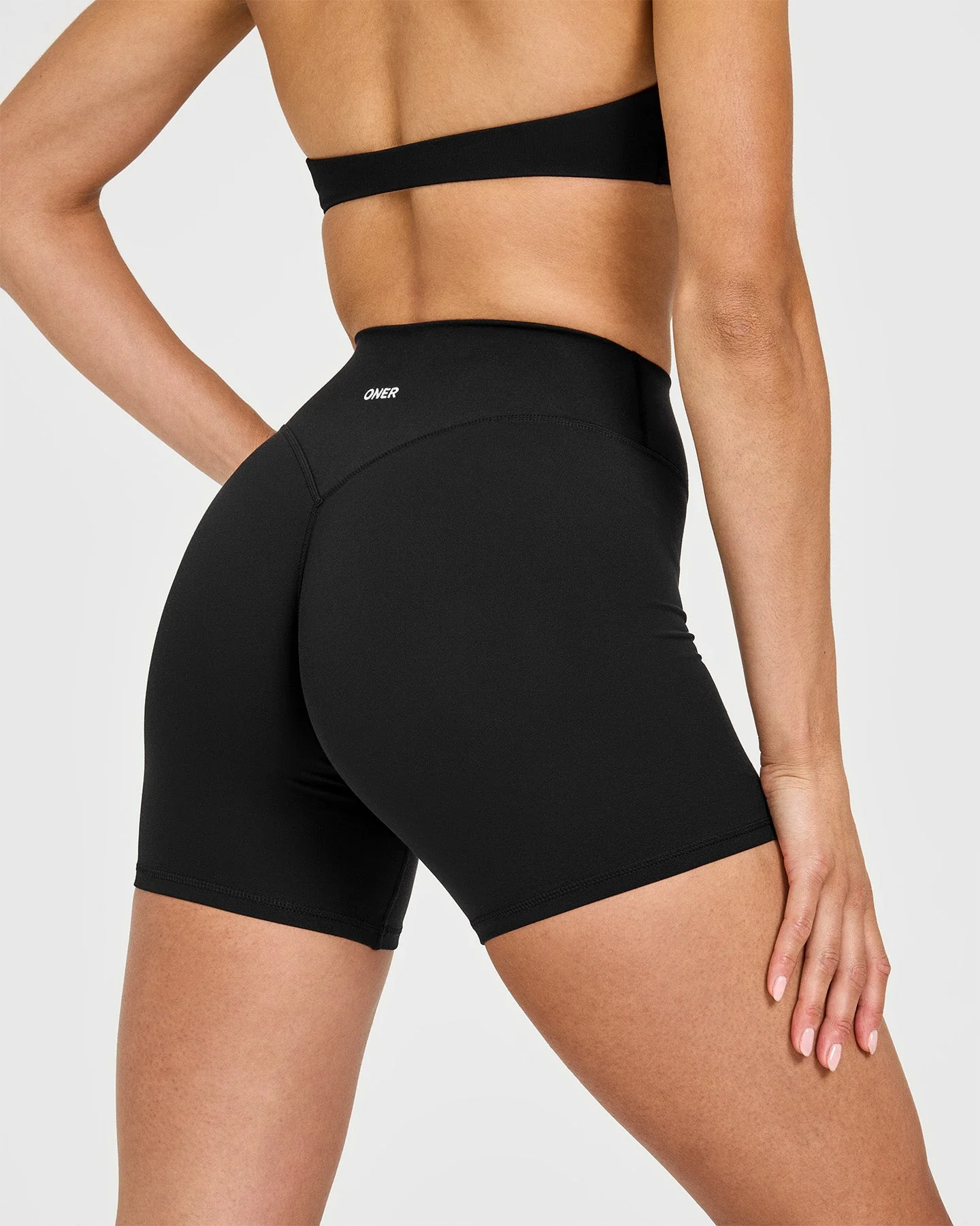 SoftMotion™ High Waisted Shorts 6" with White Logo | Black - Image 4