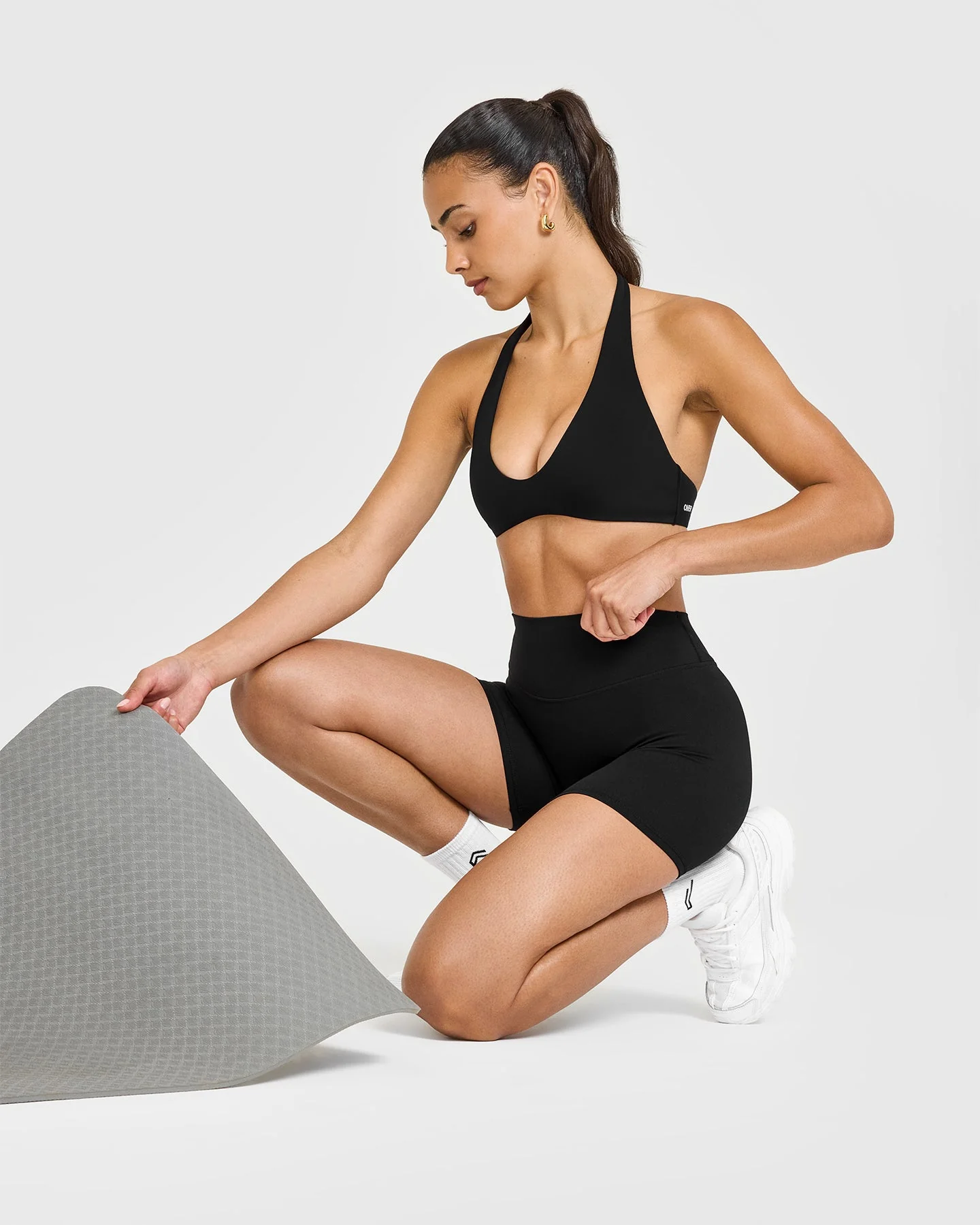 SoftMotion™ High Waisted Shorts 6" with White Logo | Black - Image 6