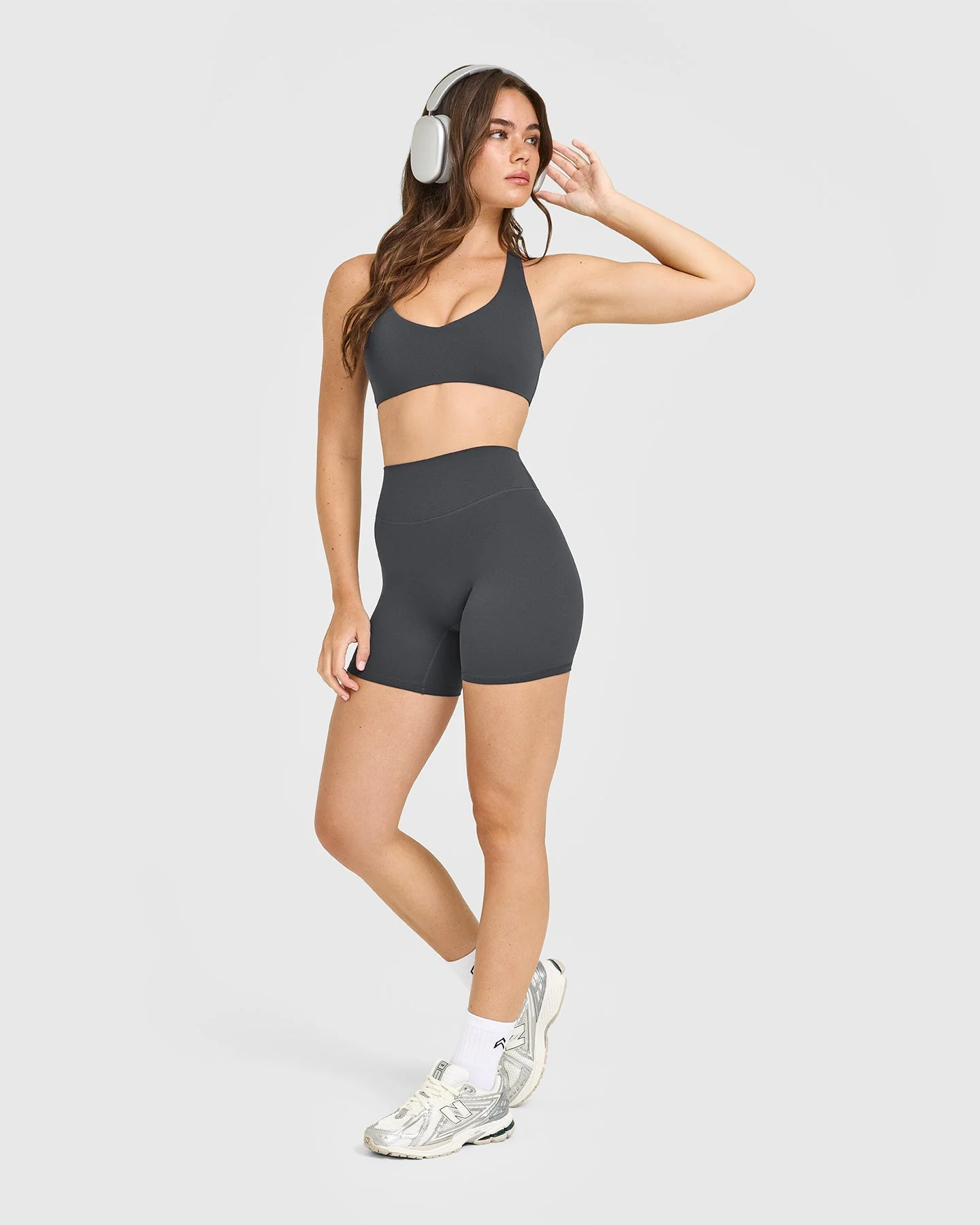 SoftMotion™ High Waisted Shorts 6" with White Logo | Coal - Image 3