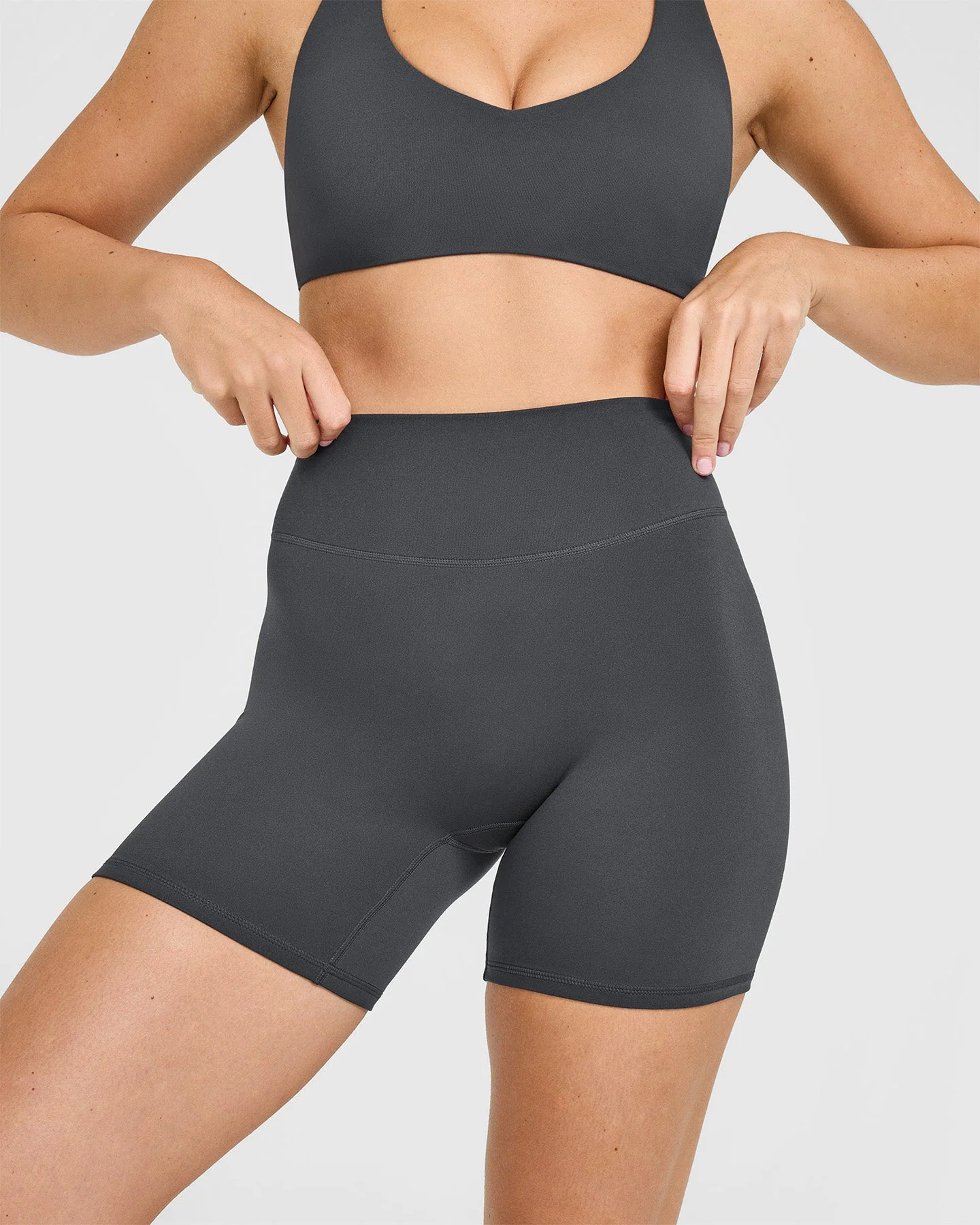 SoftMotion™ High Waisted Shorts 6" with White Logo | Coal - Image 4