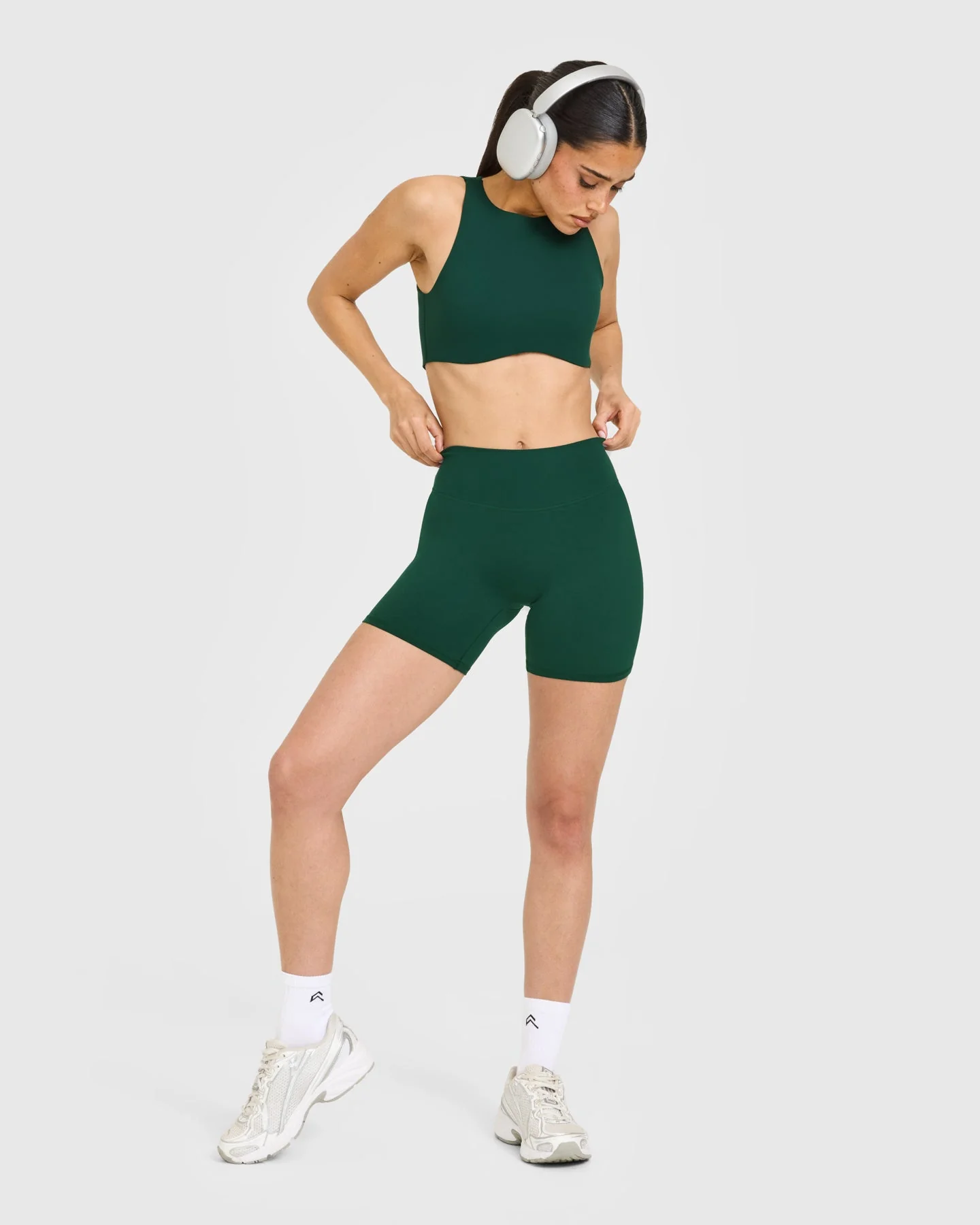 SoftMotion™ High Waisted Shorts 6" with White Logo | Dark Racing Green - Image 3