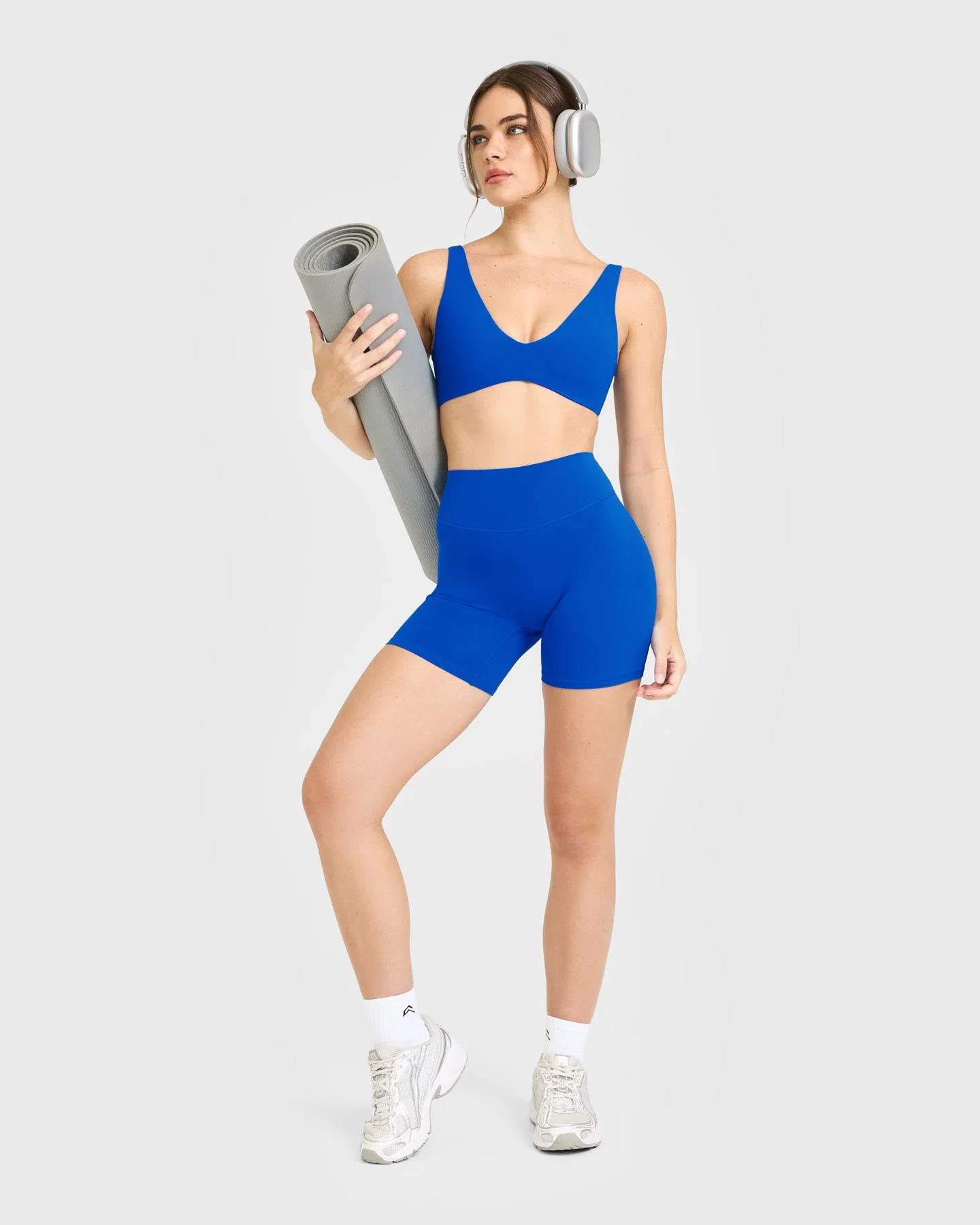 SoftMotion™ High Waisted Shorts 6" with White Logo | Light Cobalt Blue - Image 3