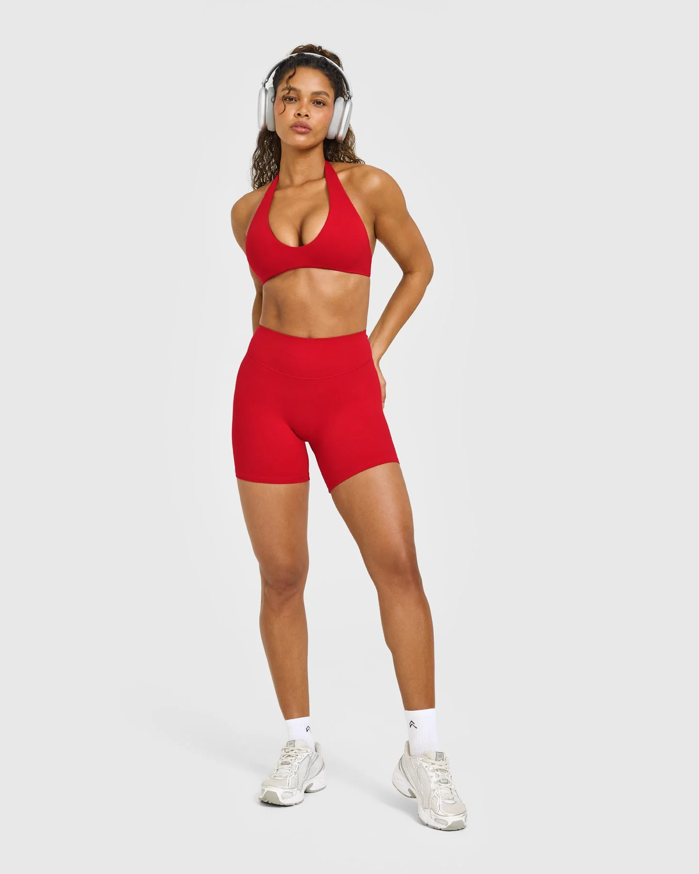 SoftMotion™ High Waisted Shorts 6" with White Logo | Light Toasted Red - Image 3
