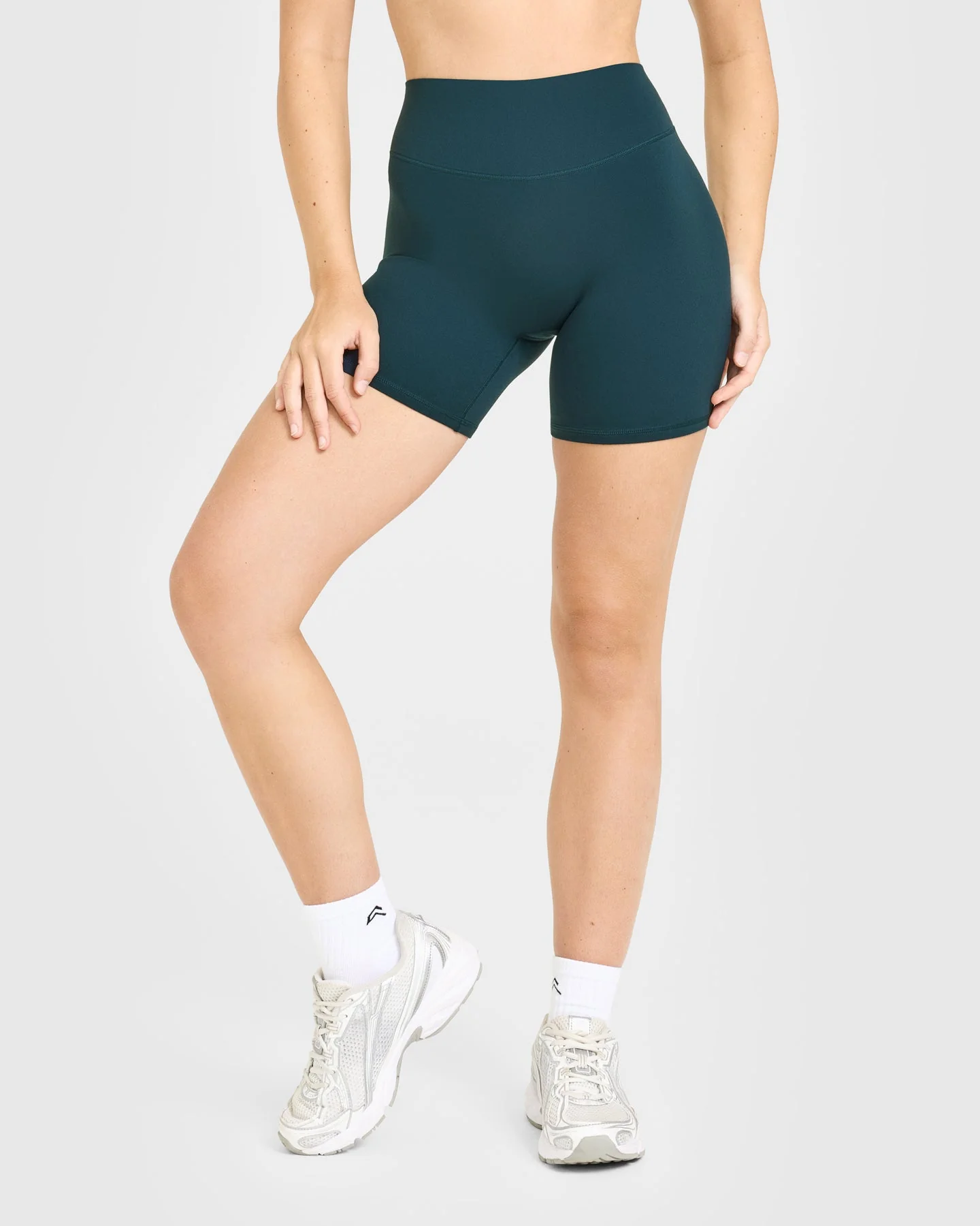 SoftMotion™ High Waisted Shorts 6" with White Logo | Oil Blue - Image 6