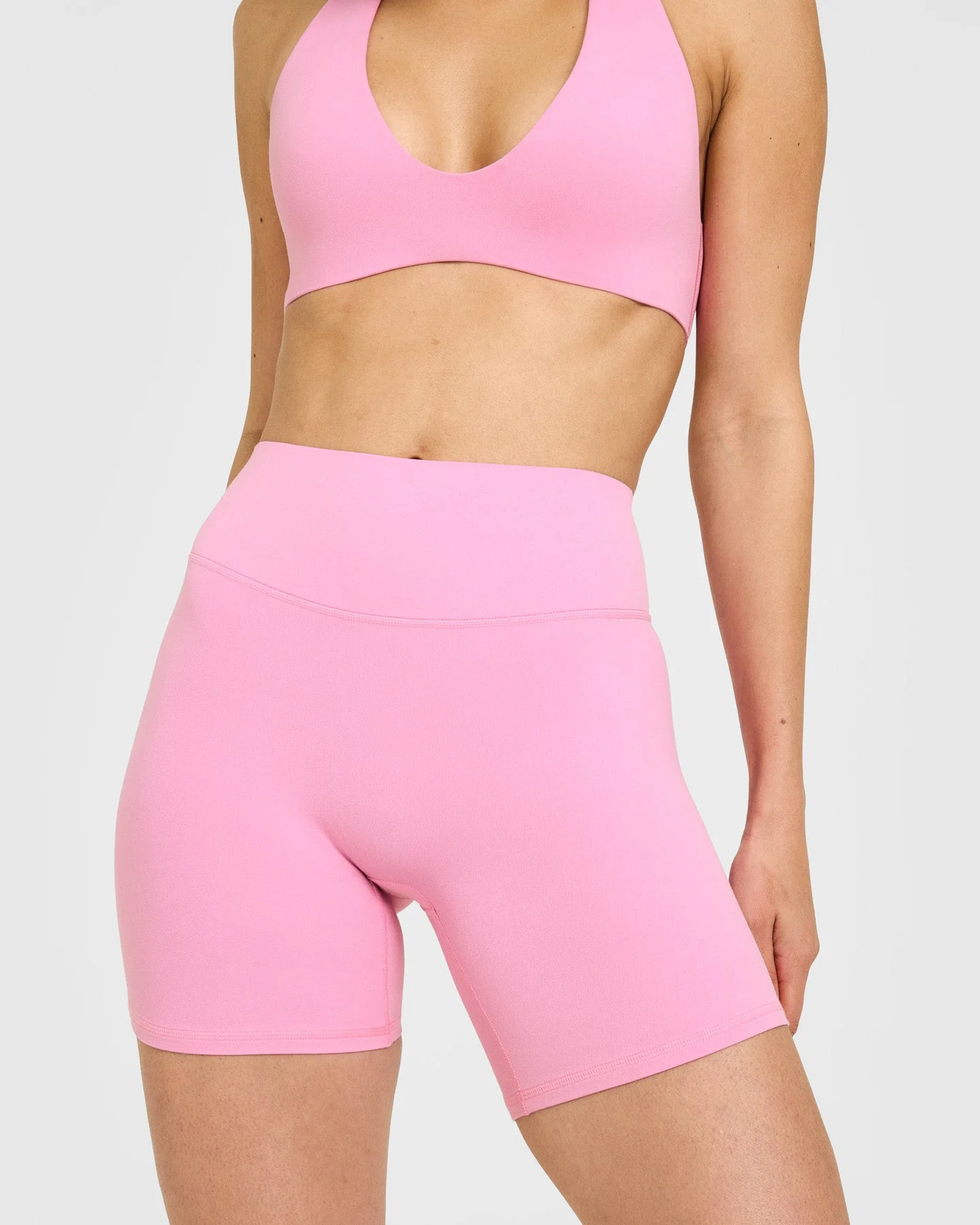 SoftMotion™ High Waisted Shorts 6" with White Logo | Rose Pink - Image 5
