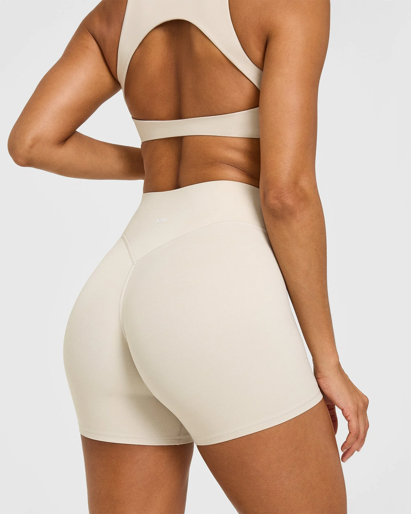 SoftMotion™ High Waisted Shorts 6" with White Logo | Sand - Image 4