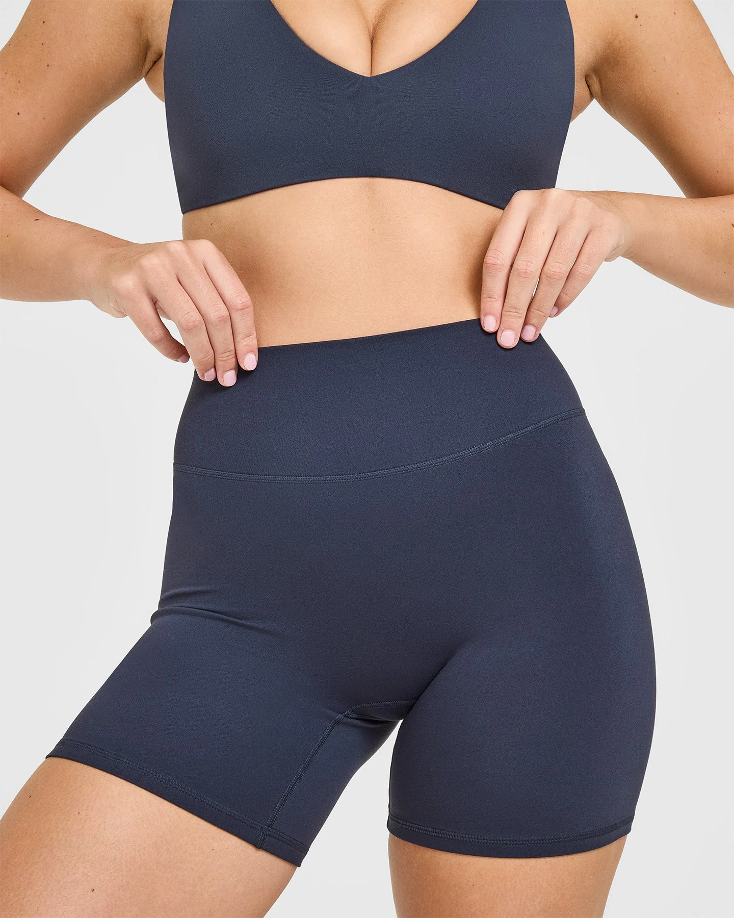 SoftMotion™ High Waisted Shorts 6" with White Logo | True Blue - Image 5