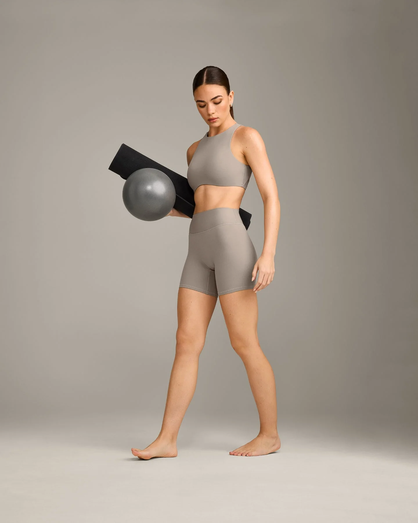 SoftMotion™ High Waisted Shorts 6" with White Logo | Warm Sand - Image 3