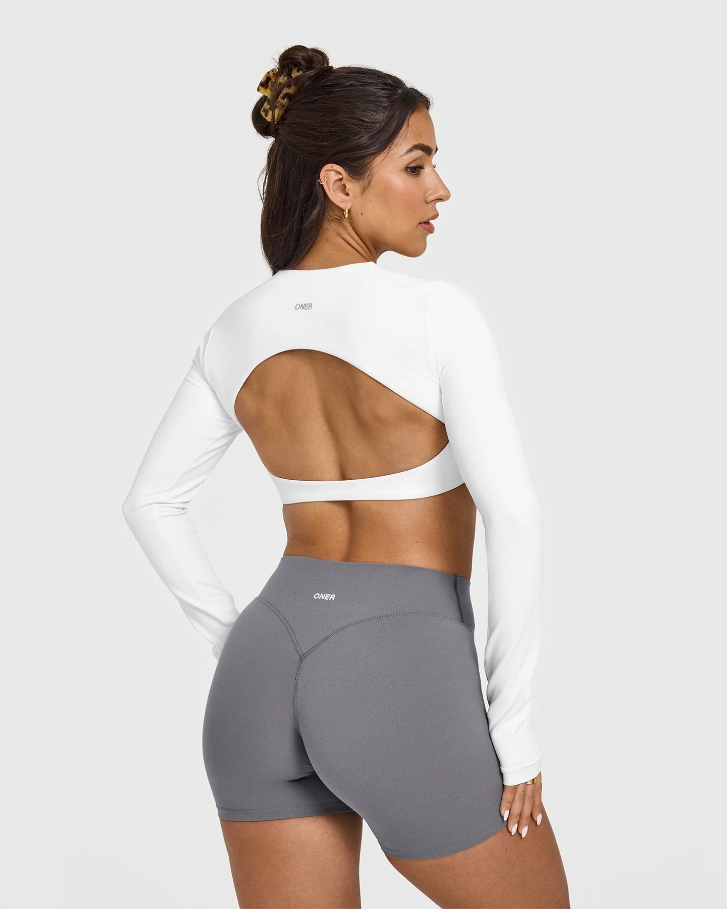 SoftMotion™ Long Sleeve Crop Top with White Logo | White - Image 2