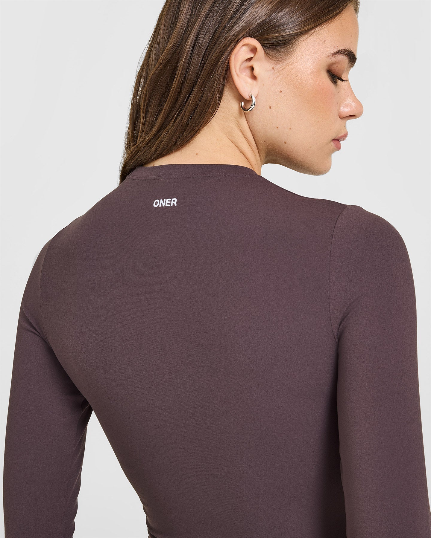 SoftMotion™ Long Sleeve Mid Top with White Logo | Dark Umber Brown - Image 4