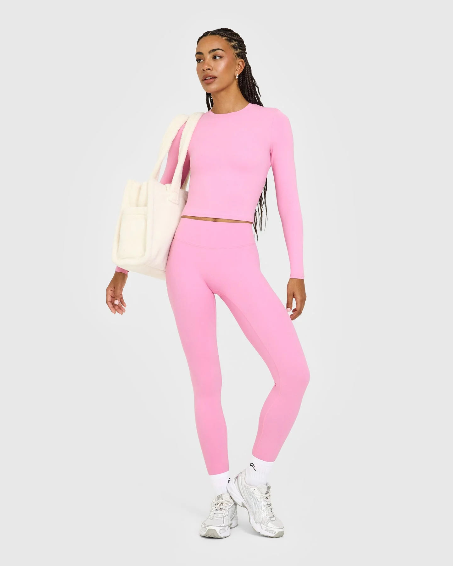 SoftMotion™ Long Sleeve Mid Top with White Logo | Rose Pink - Image 3