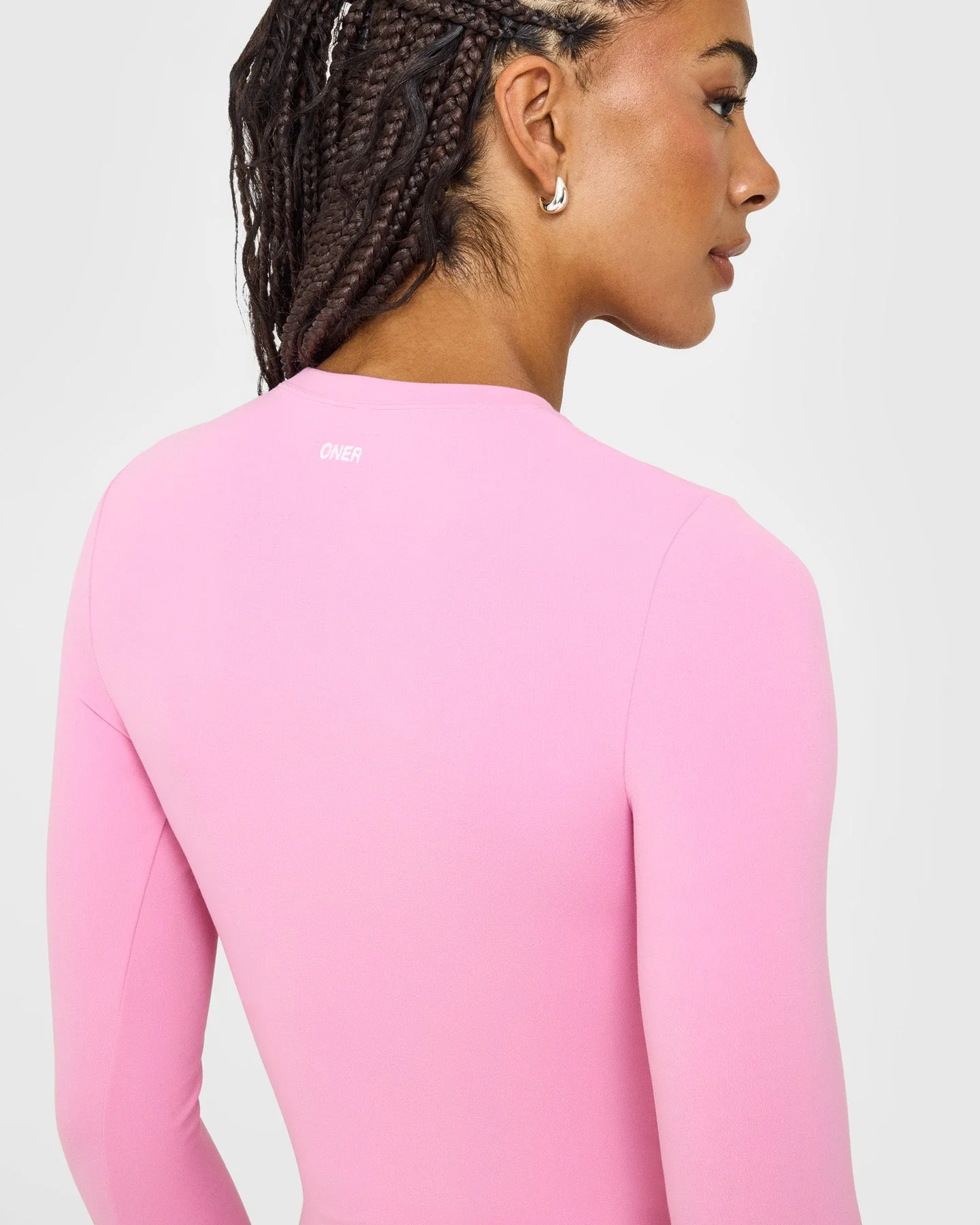 SoftMotion™ Long Sleeve Mid Top with White Logo | Rose Pink - Image 4