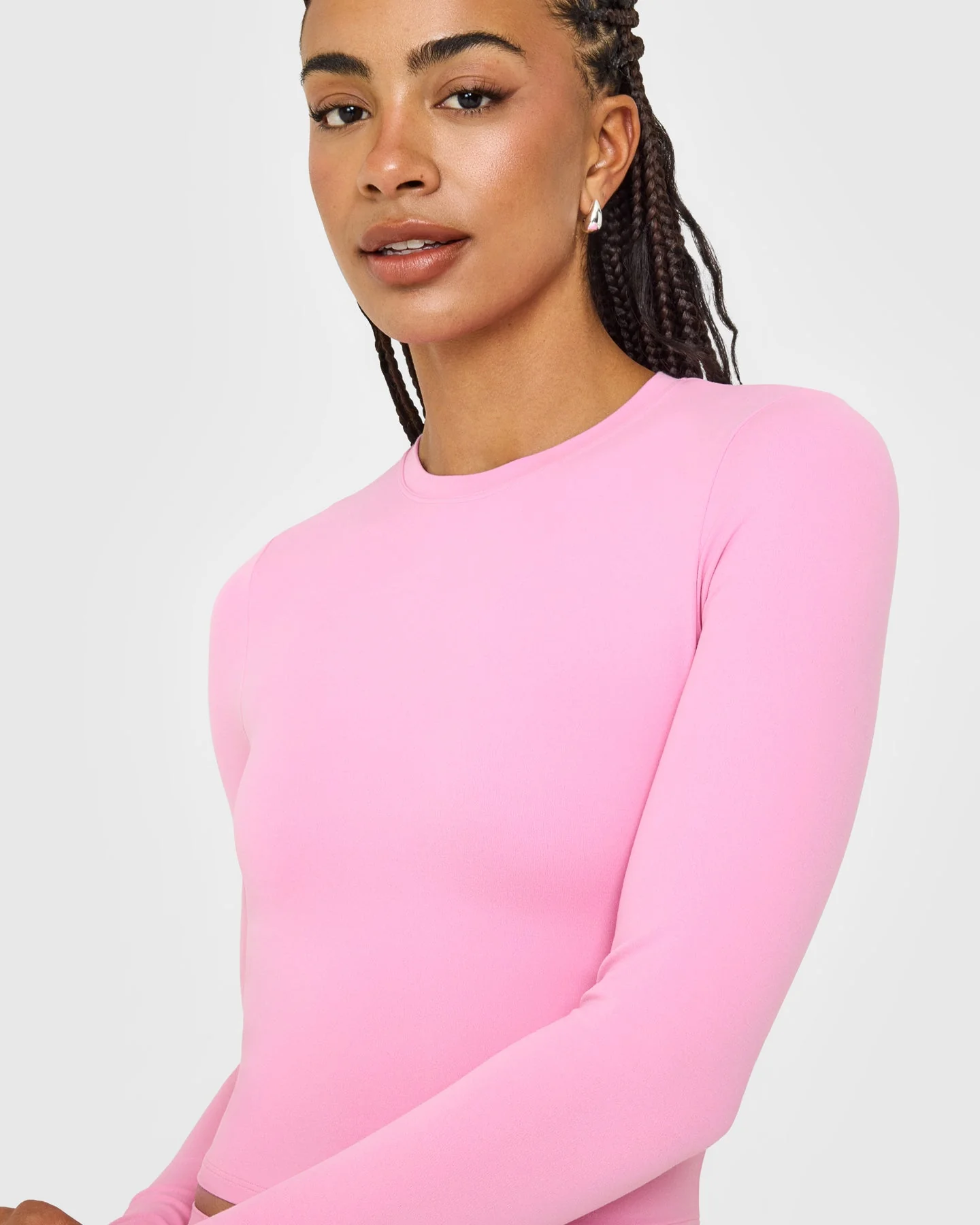 SoftMotion™ Long Sleeve Mid Top with White Logo | Rose Pink - Image 5