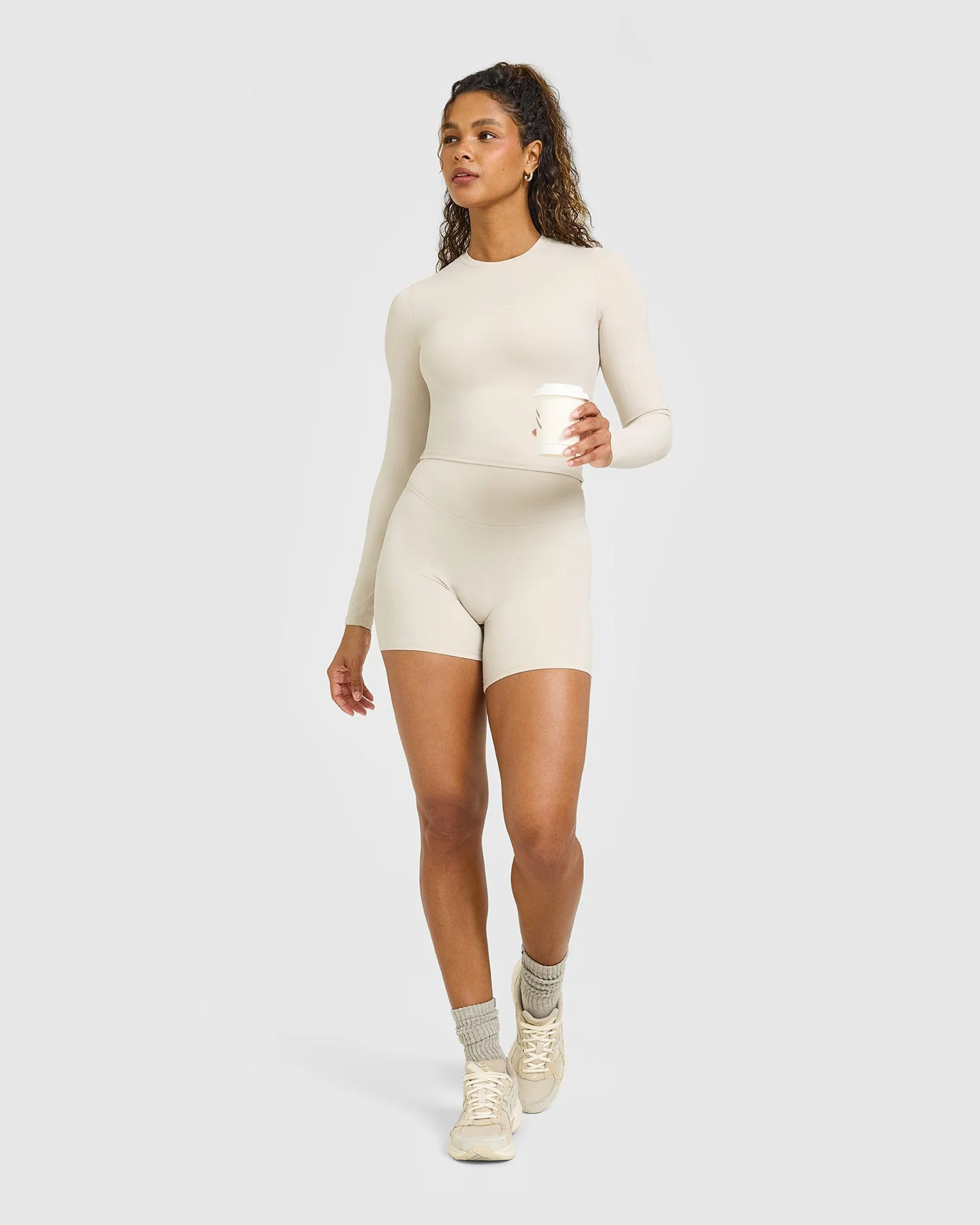 SoftMotion™ Long Sleeve Mid Top with White Logo | Sand - Image 3