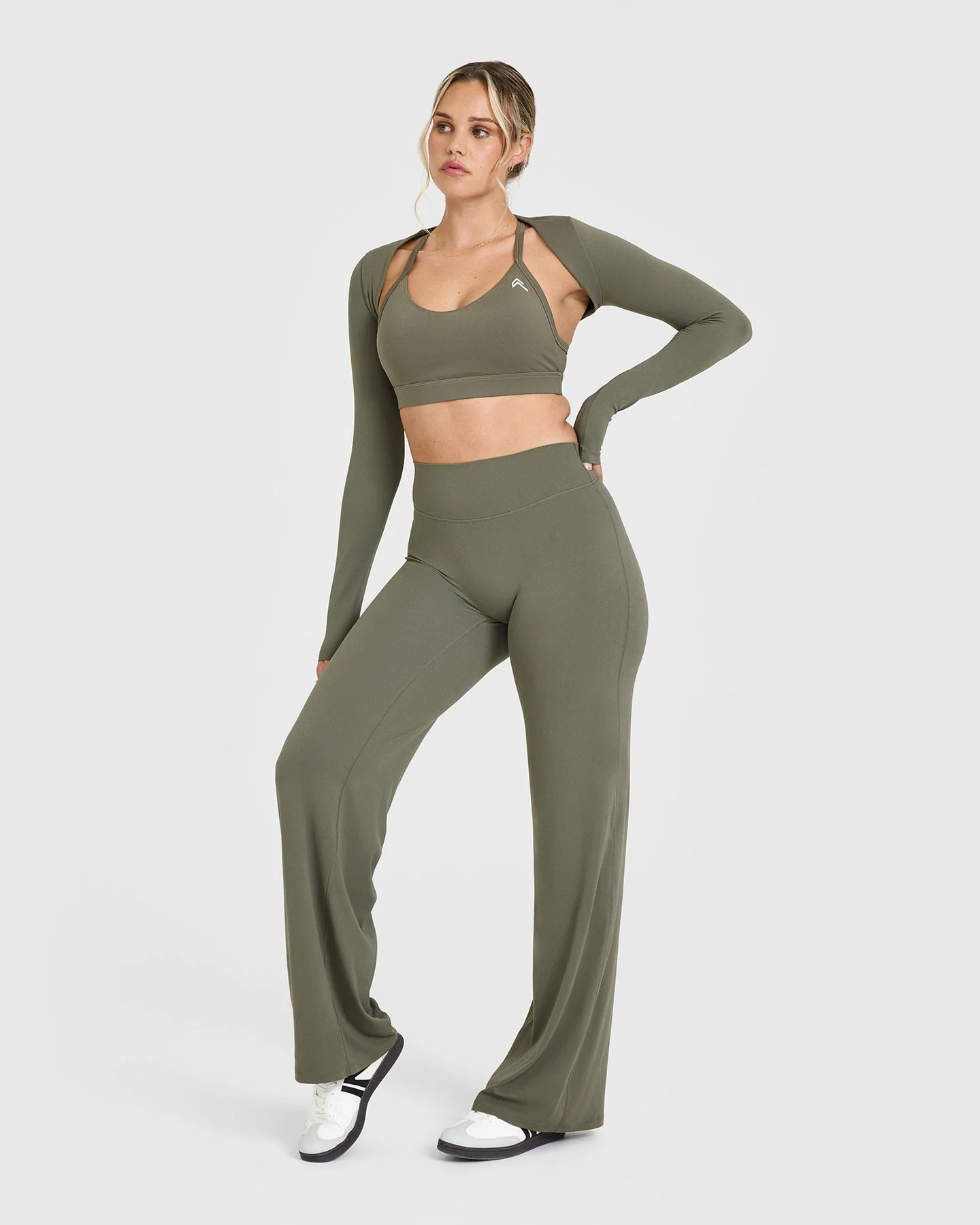 SoftMotion™ Long Sleeve Shrug with White Logo | Alpine Green - Image 3