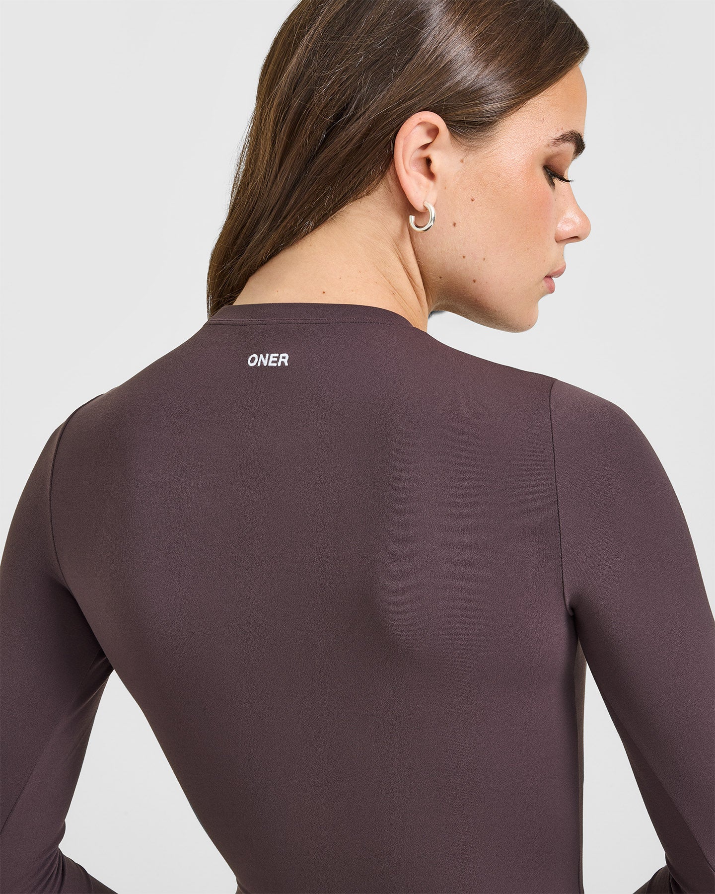 SoftMotion™ Long Sleeve Top with White Logo | Dark Umber Brown - Image 4