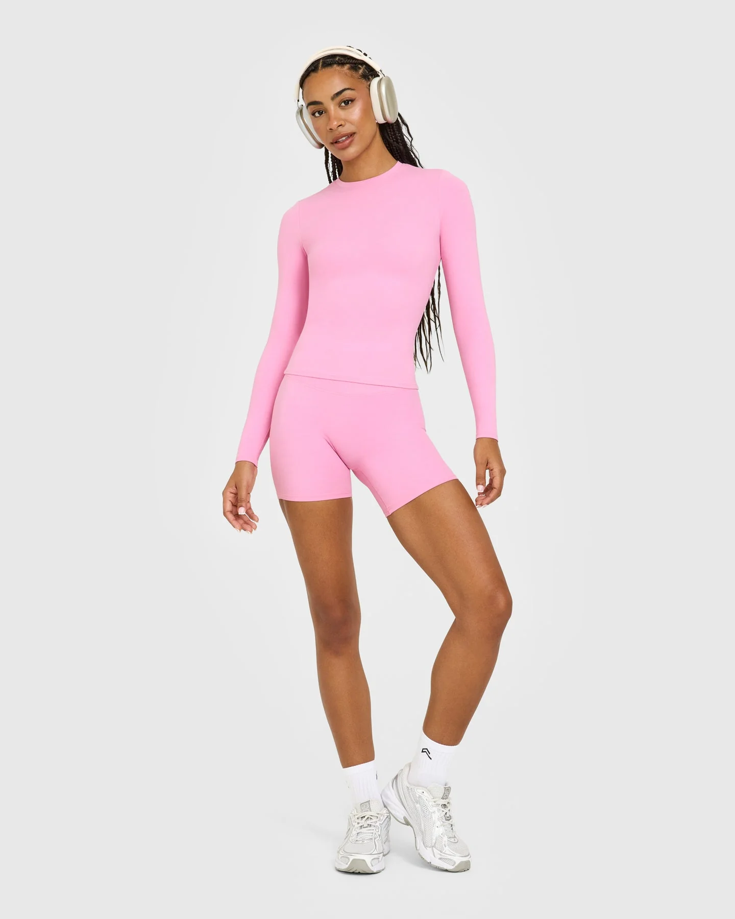 SoftMotion™ Long Sleeve Top with White Logo | Rose Pink - Image 2