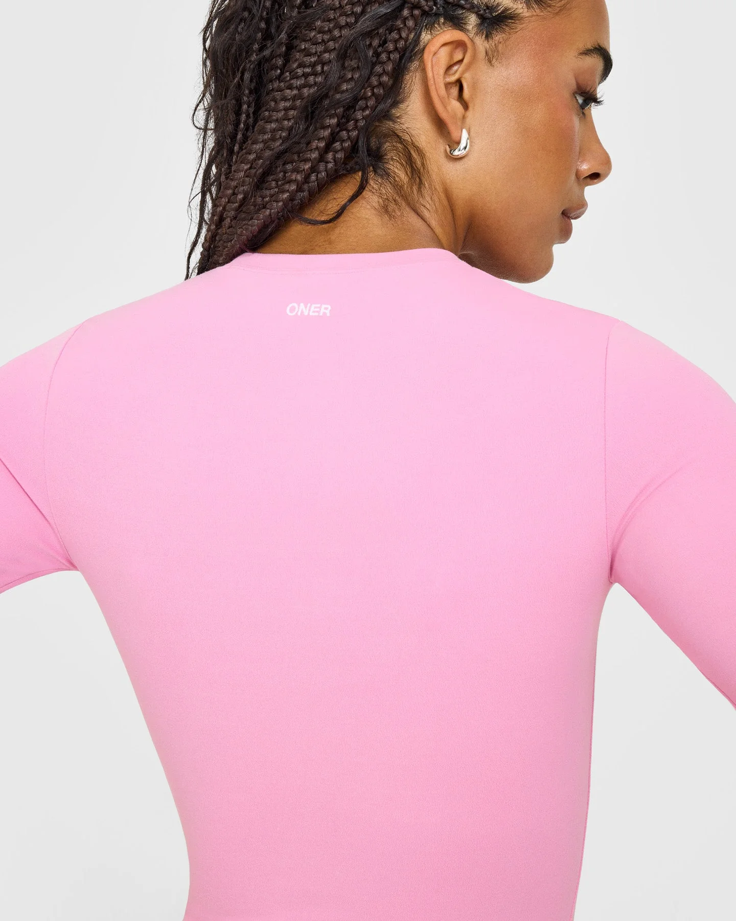 SoftMotion™ Long Sleeve Top with White Logo | Rose Pink - Image 3