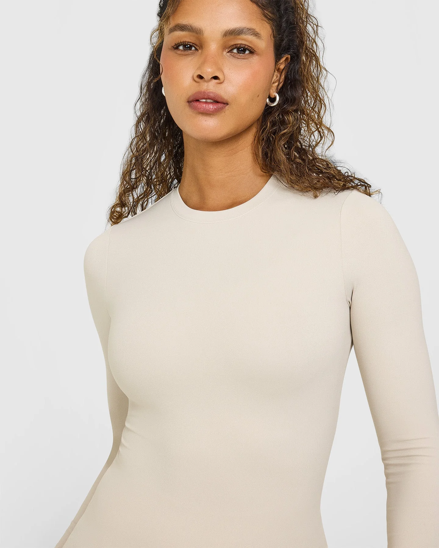 SoftMotion™ Long Sleeve Top with White Logo | Sand - Image 5