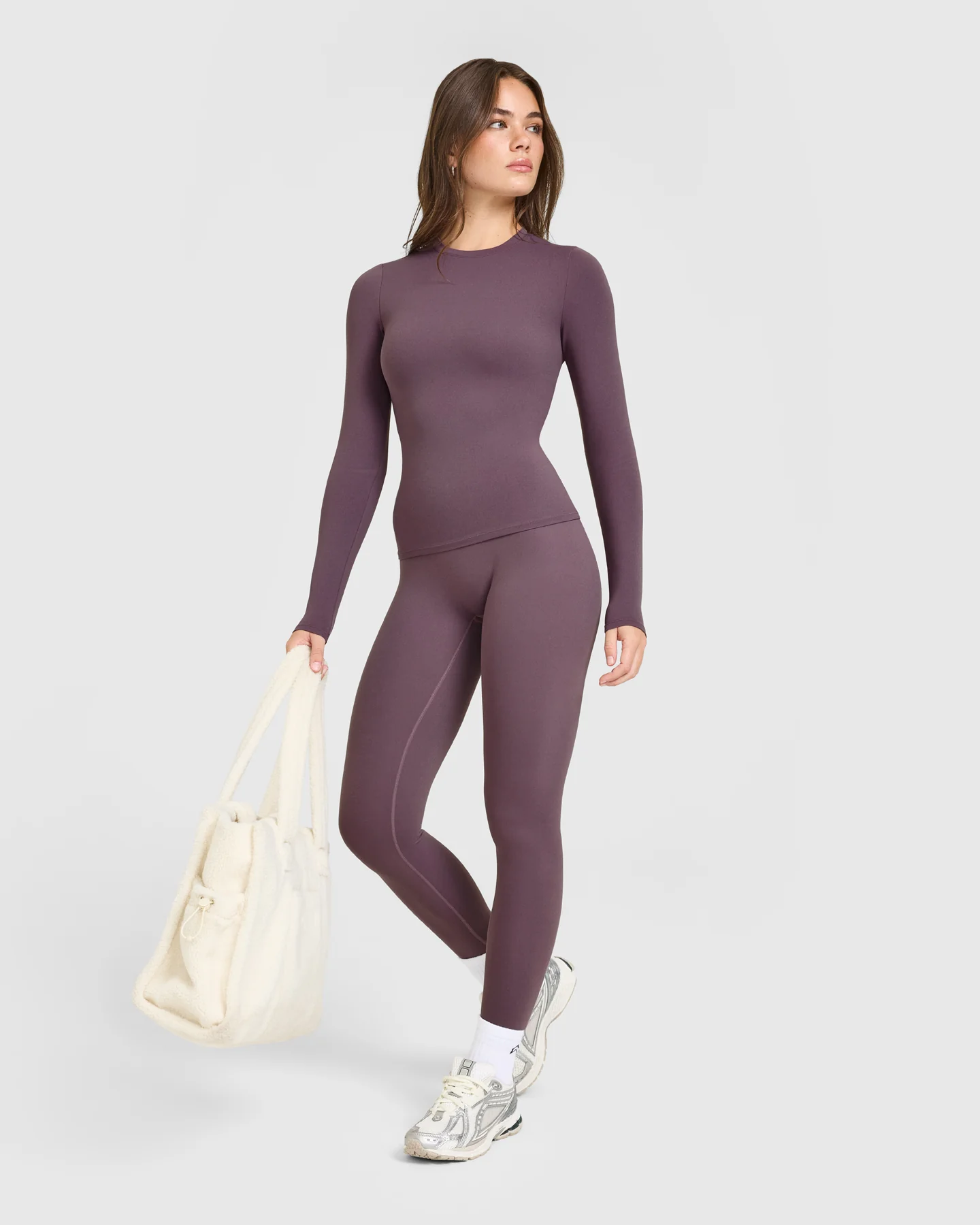 SoftMotion™ Long Sleeve Top with White Logo | Vintage Purple - Image 3