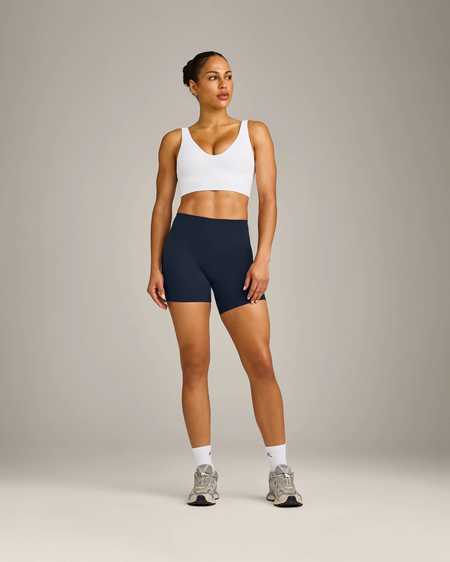 SoftMotion™ Longline Sports Bra with Grey Logo | White - Image 2