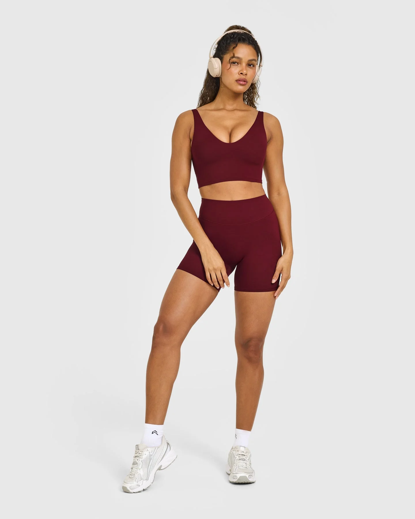 SoftMotion™ Longline Sports Bra with White Logo | Light Rosewood - Image 3
