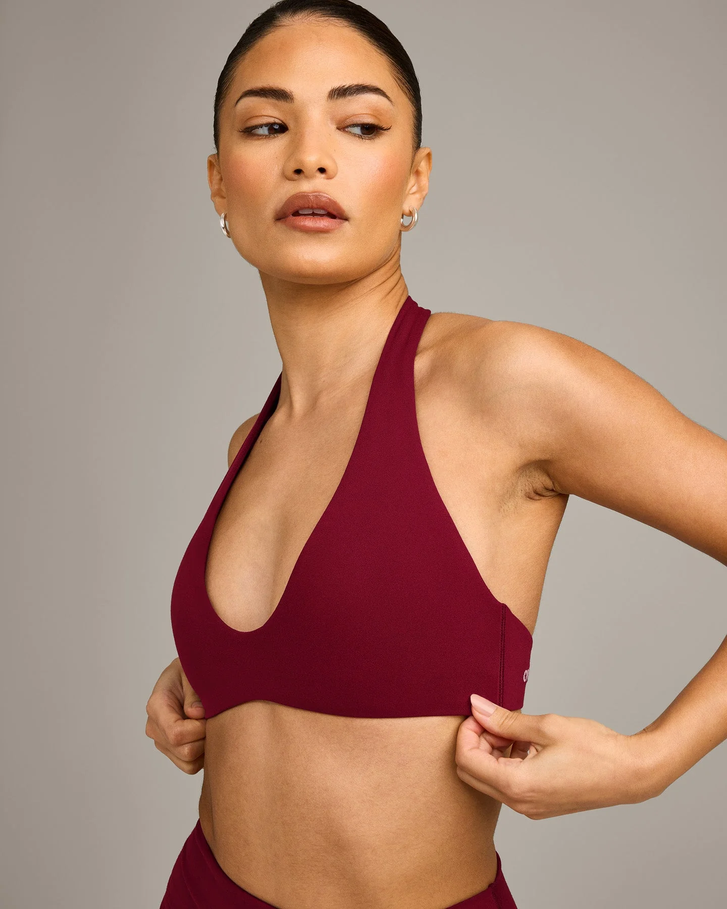SoftMotion™ Minimal Halter Neck Bralette with Grey Logo | Ruby Red - Image 4
