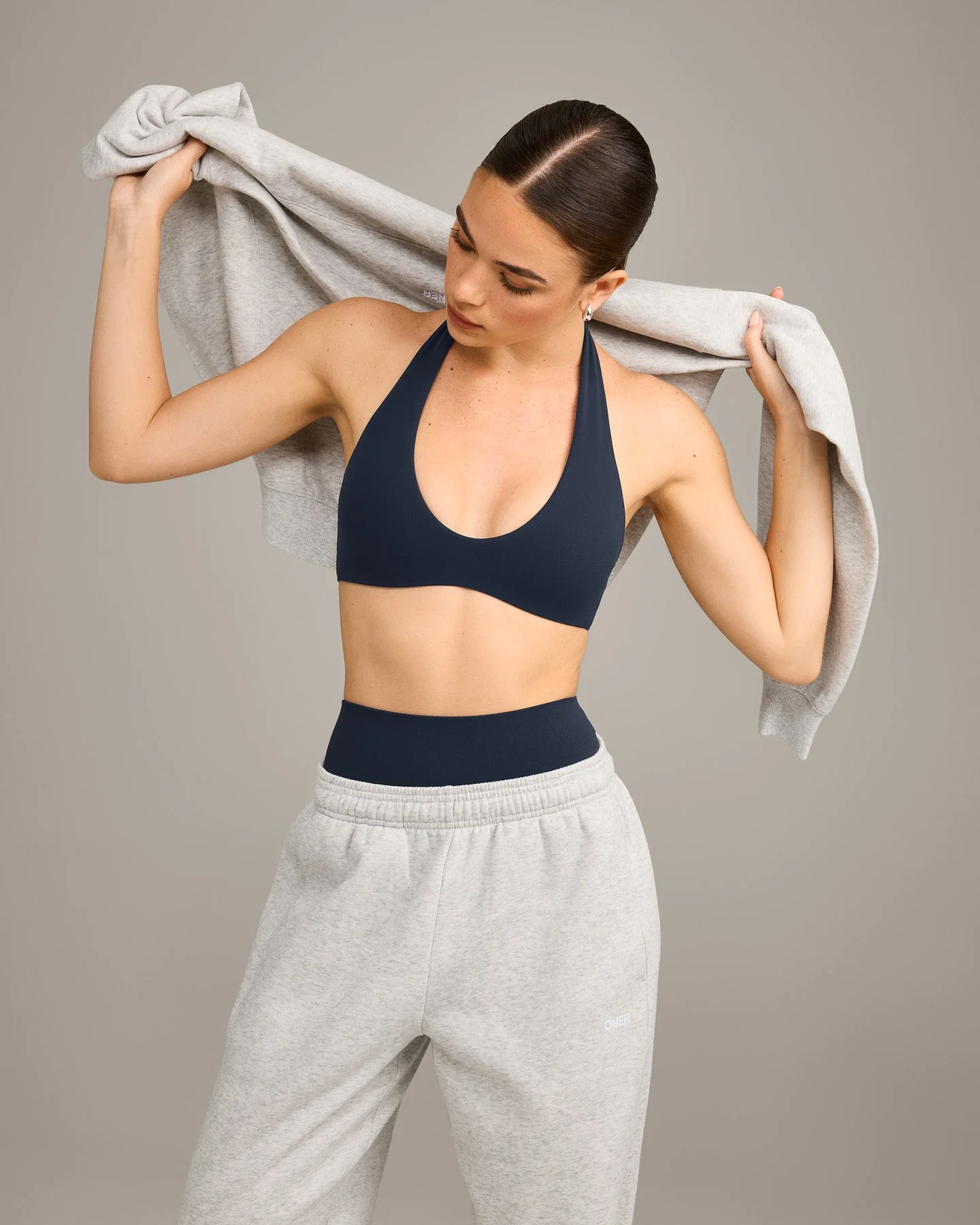 SoftMotion™ Minimal Halter Neck Bralette with Grey Logo | True Blue - Image 4