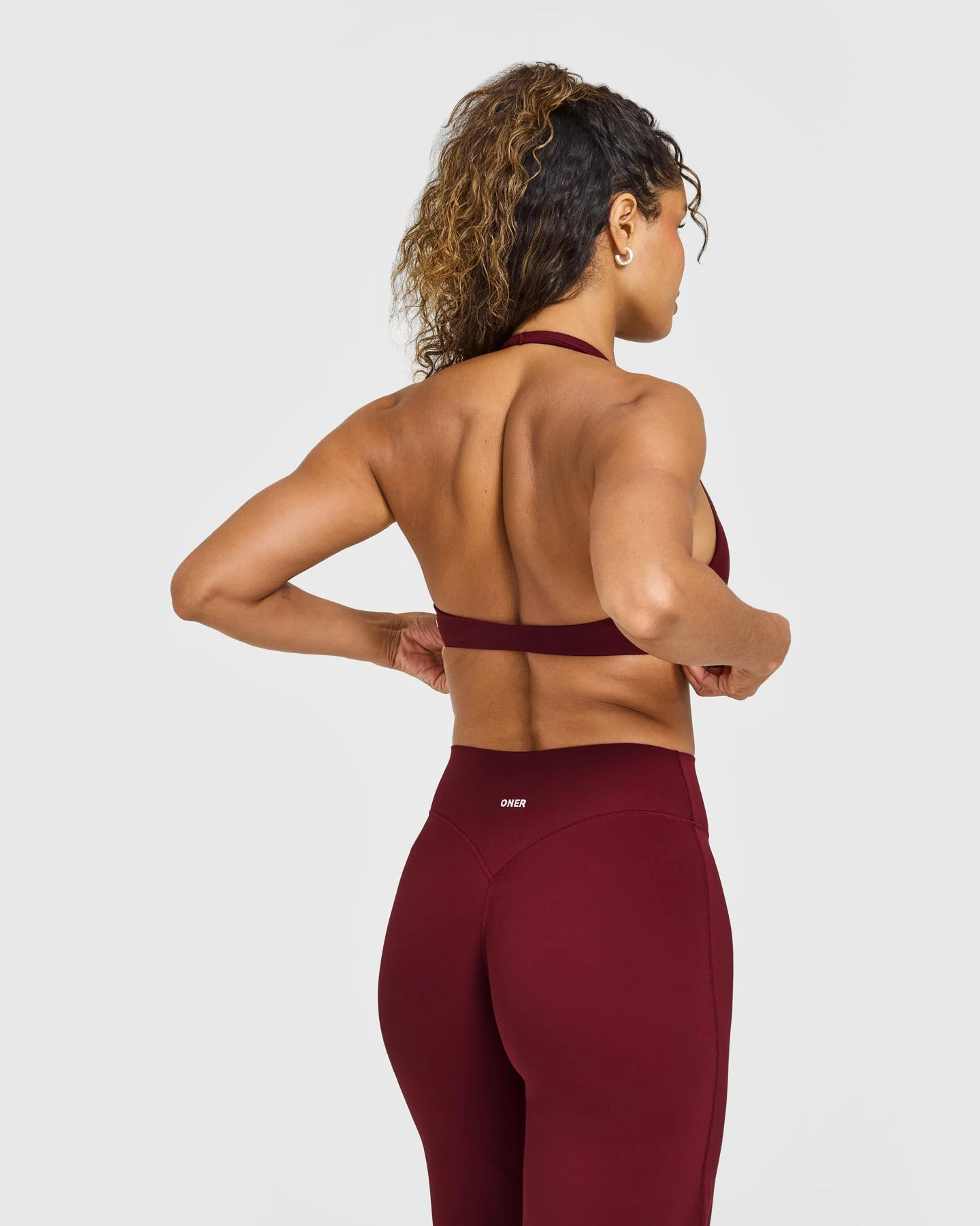 SoftMotion™ Minimal Halter Neck Bralette with White Logo | Light Rosewood - Image 2
