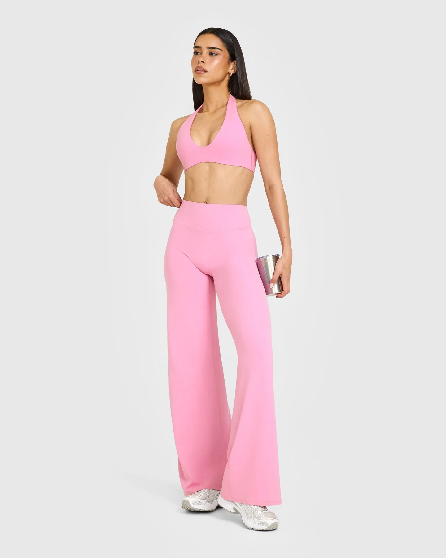 SoftMotion™ Minimal Halter Neck Bralette with White Logo | Rose Pink - Image 3