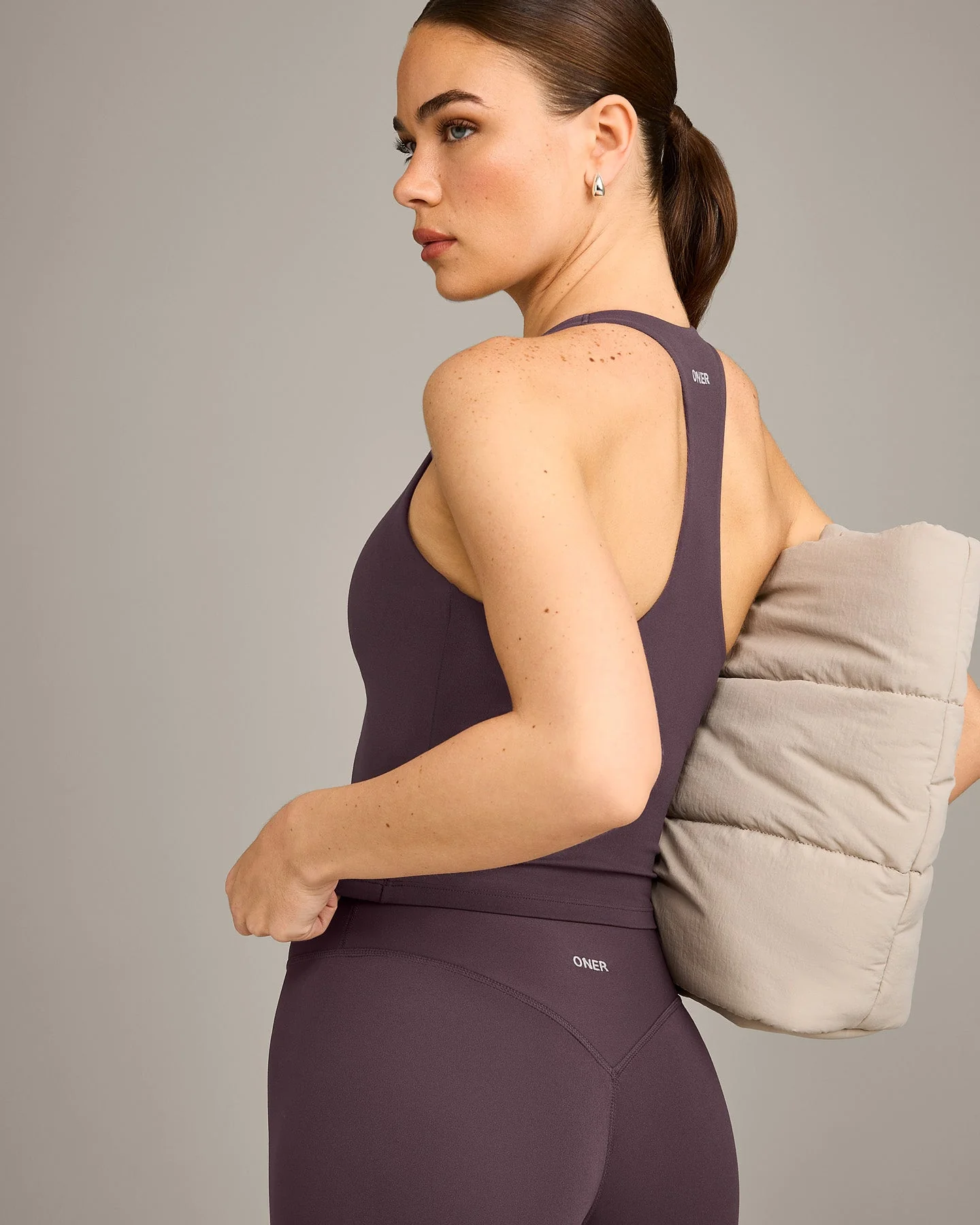 SoftMotion™ Racer Back Mid Vest with Built in Bra Shelf with Grey Logo | Dark Umber Brown - Image 5