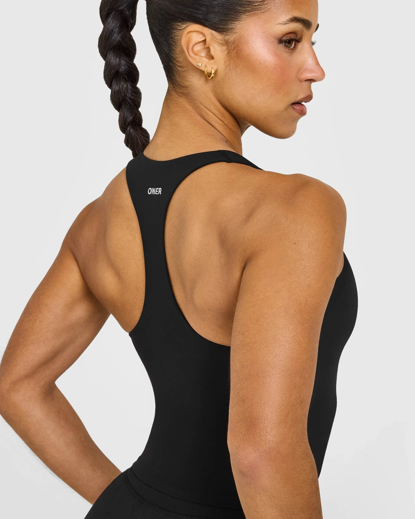 SoftMotion™ Racer Back Mid Vest with Built in Bra Shelf with White Logo | Black - Image 4