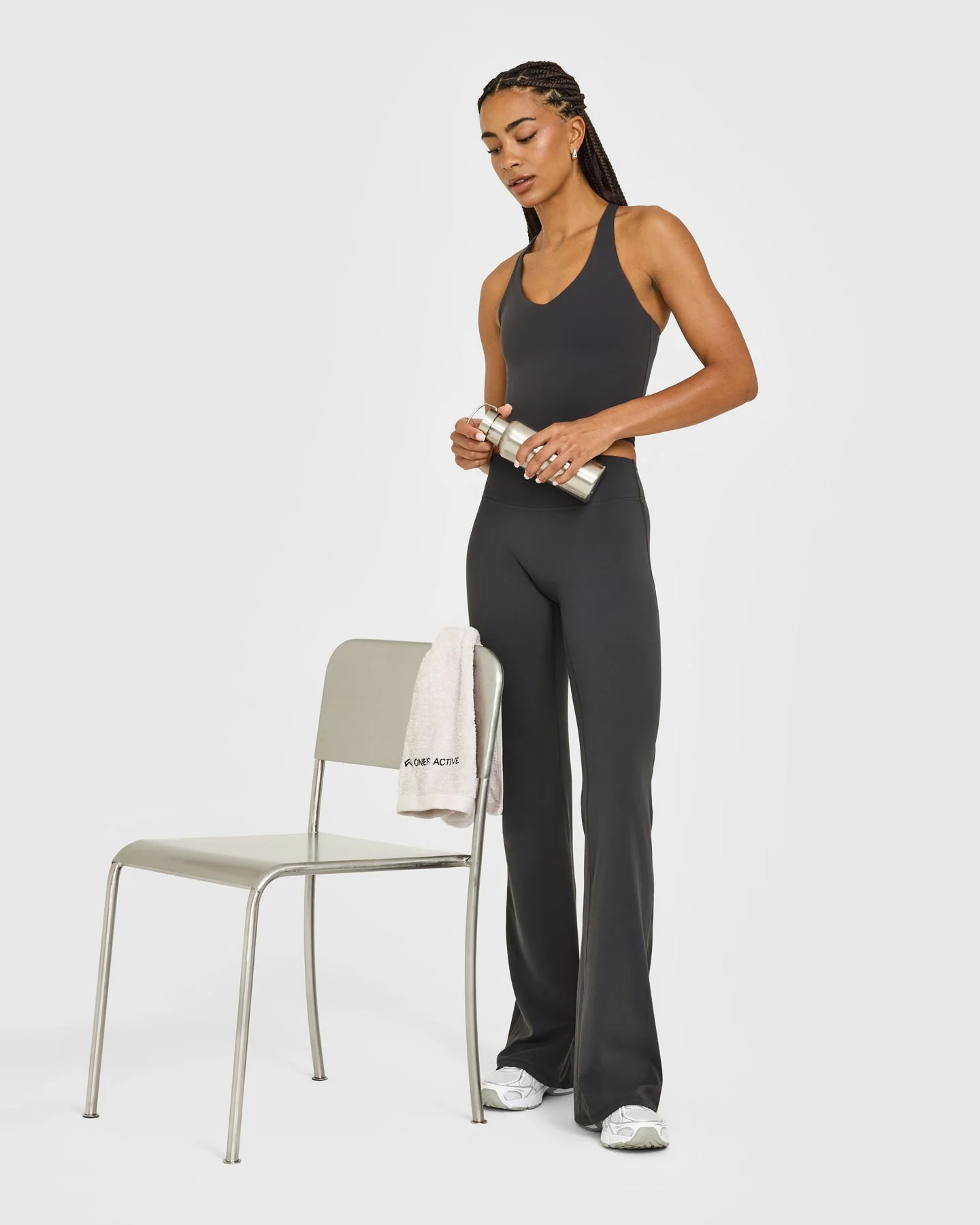 SoftMotion™ Racer Back Mid Vest with Built in Bra Shelf with White Logo | Coal - Image 3