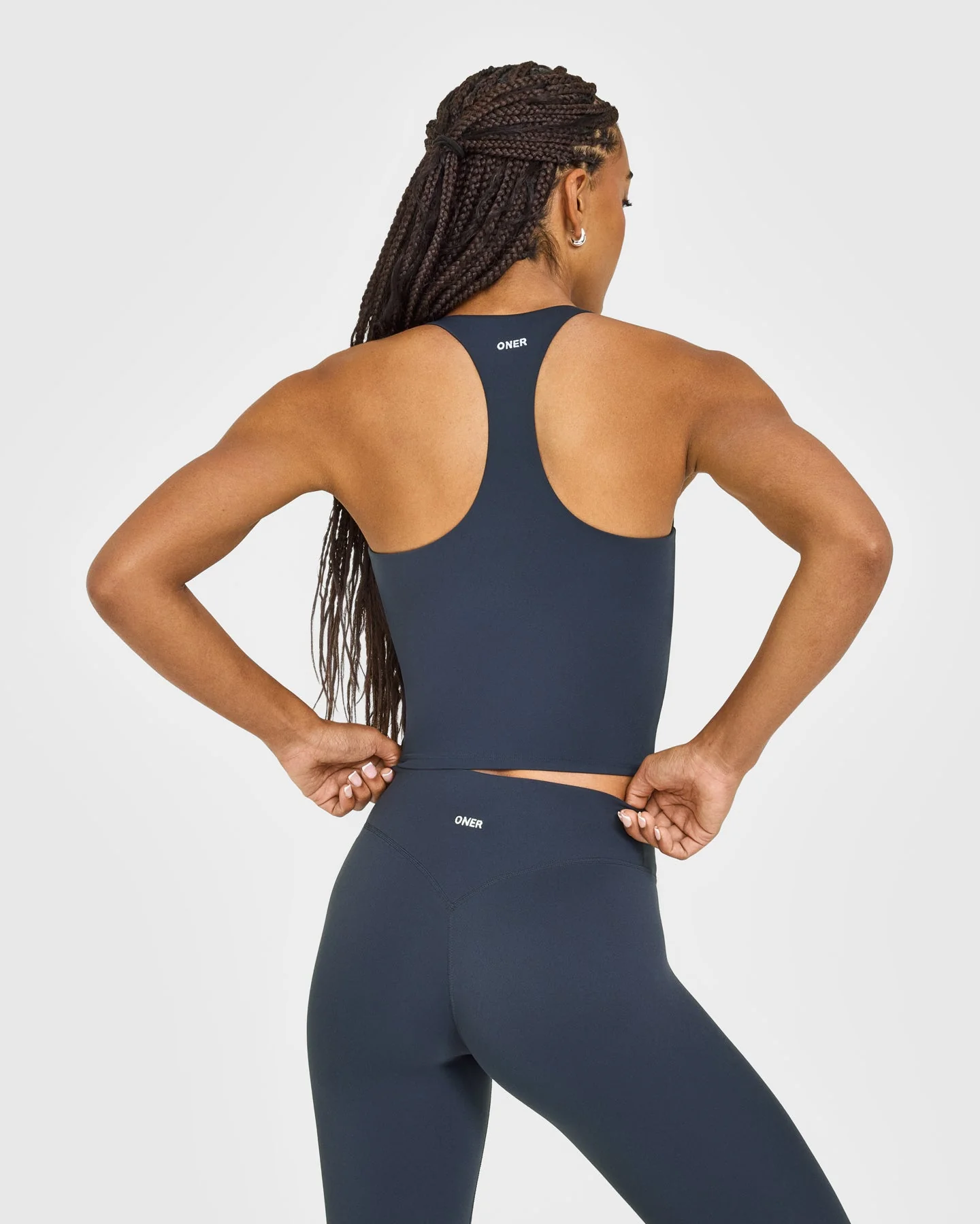 SoftMotion™ Racer Back Mid Vest with Built in Bra Shelf with White Logo | True Blue - Image 2
