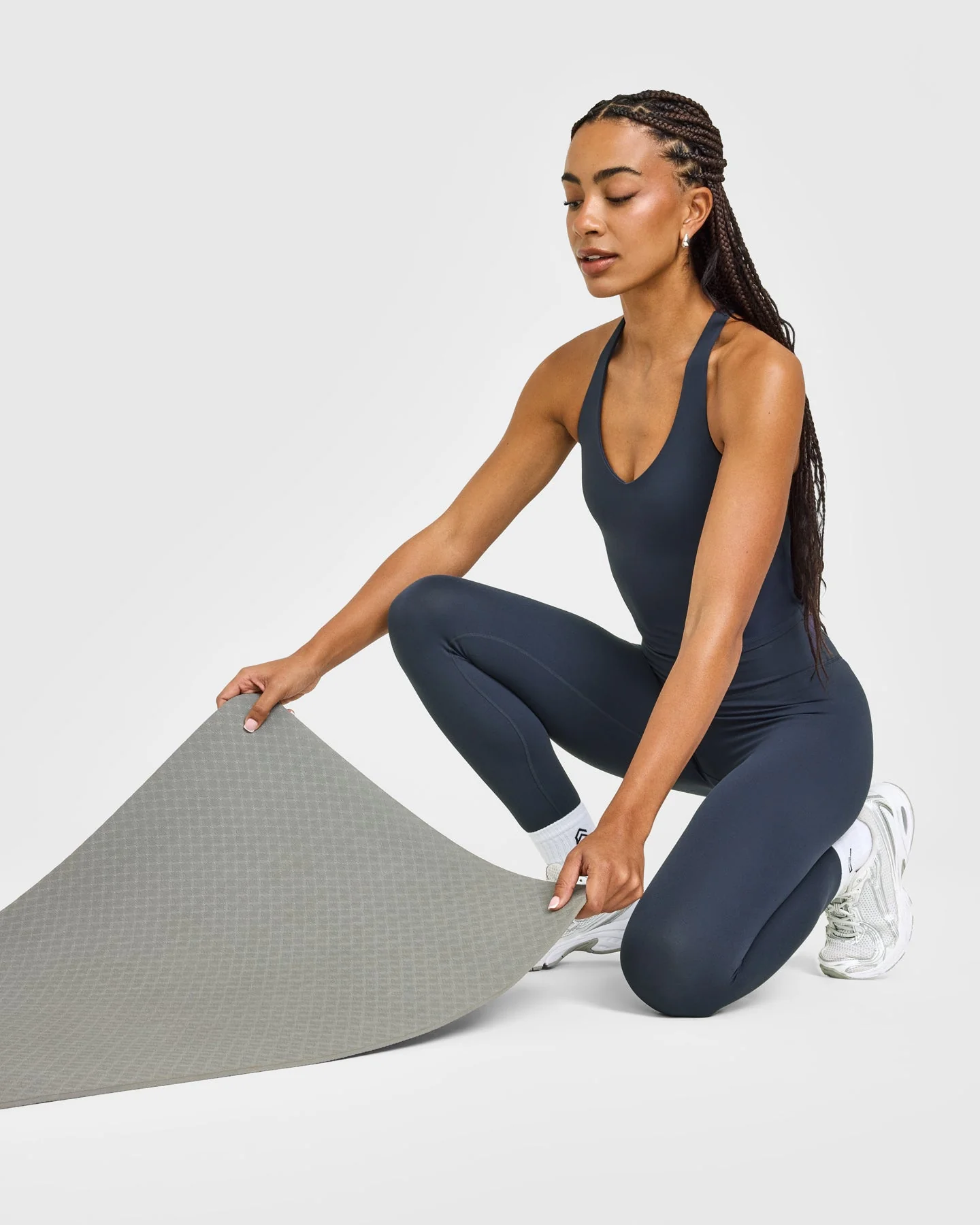 SoftMotion™ Racer Back Mid Vest with Built in Bra Shelf with White Logo | True Blue - Image 6
