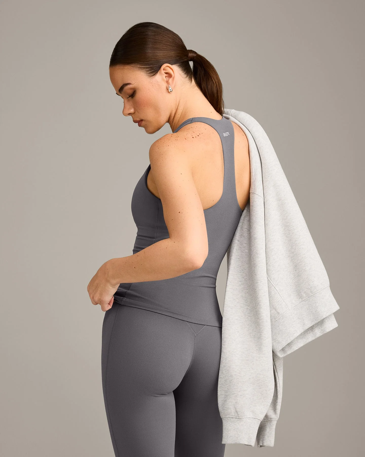 SoftMotion™ Racer Back Vest with Built in Bra Shelf with Grey Logo | Ash Grey - Image 2