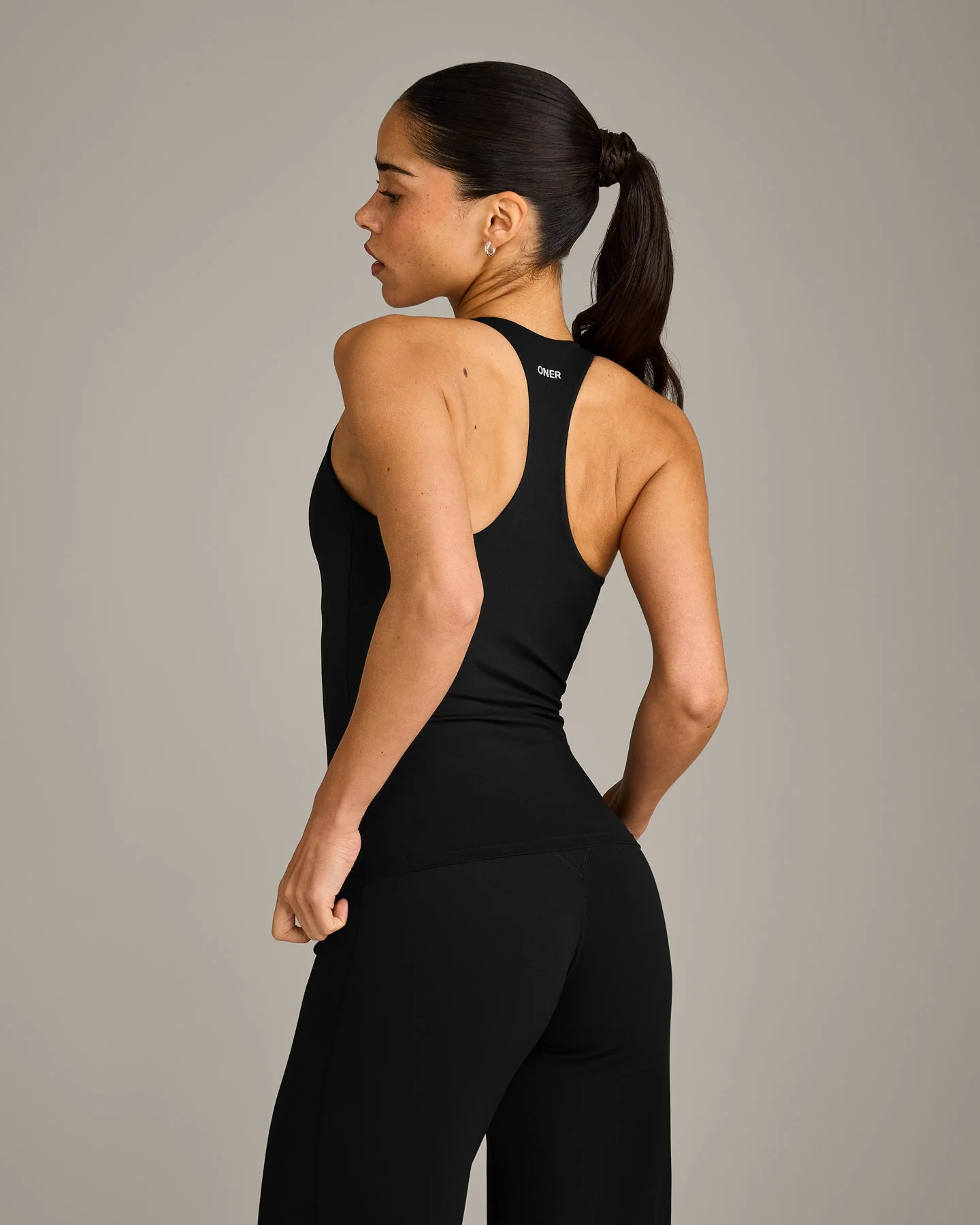 SoftMotion™ Racer Back Vest with Built in Bra Shelf with Grey Logo | Black - Image 2