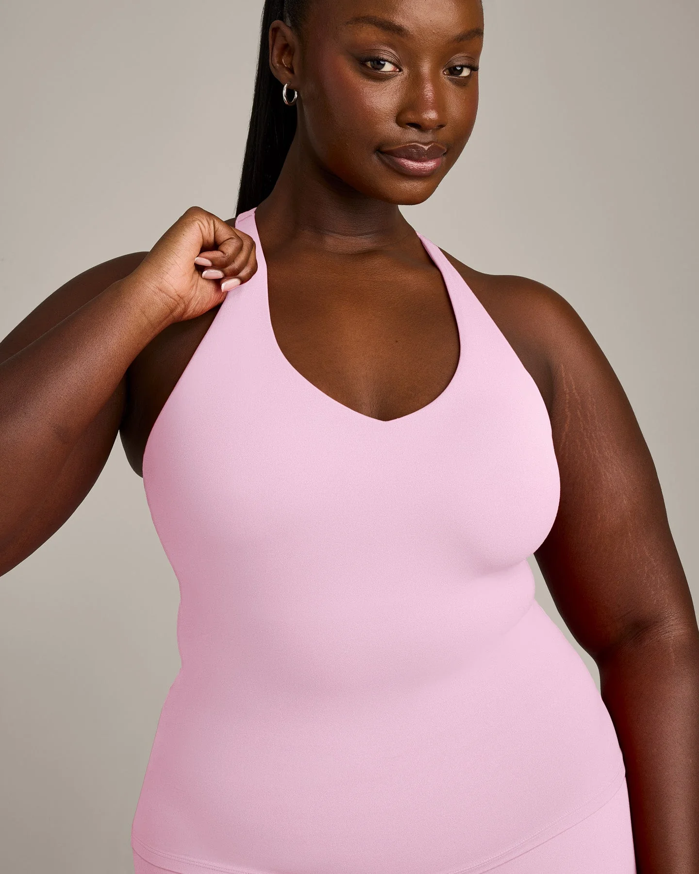 SoftMotion™ Racer Back Vest with Built in Bra Shelf with Grey Logo | Chalk Pink - Image 2