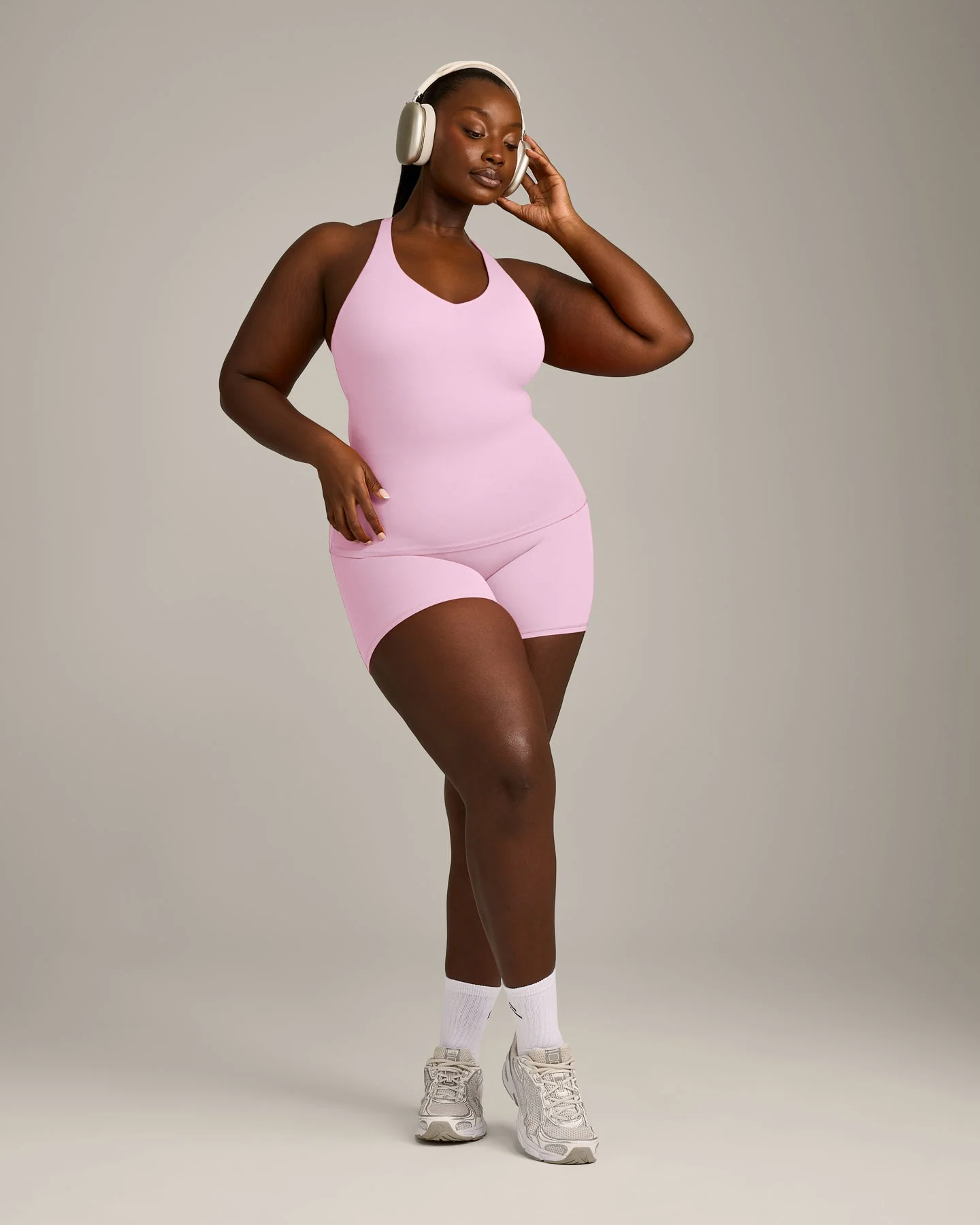 SoftMotion™ Racer Back Vest with Built in Bra Shelf with Grey Logo | Chalk Pink - Image 3