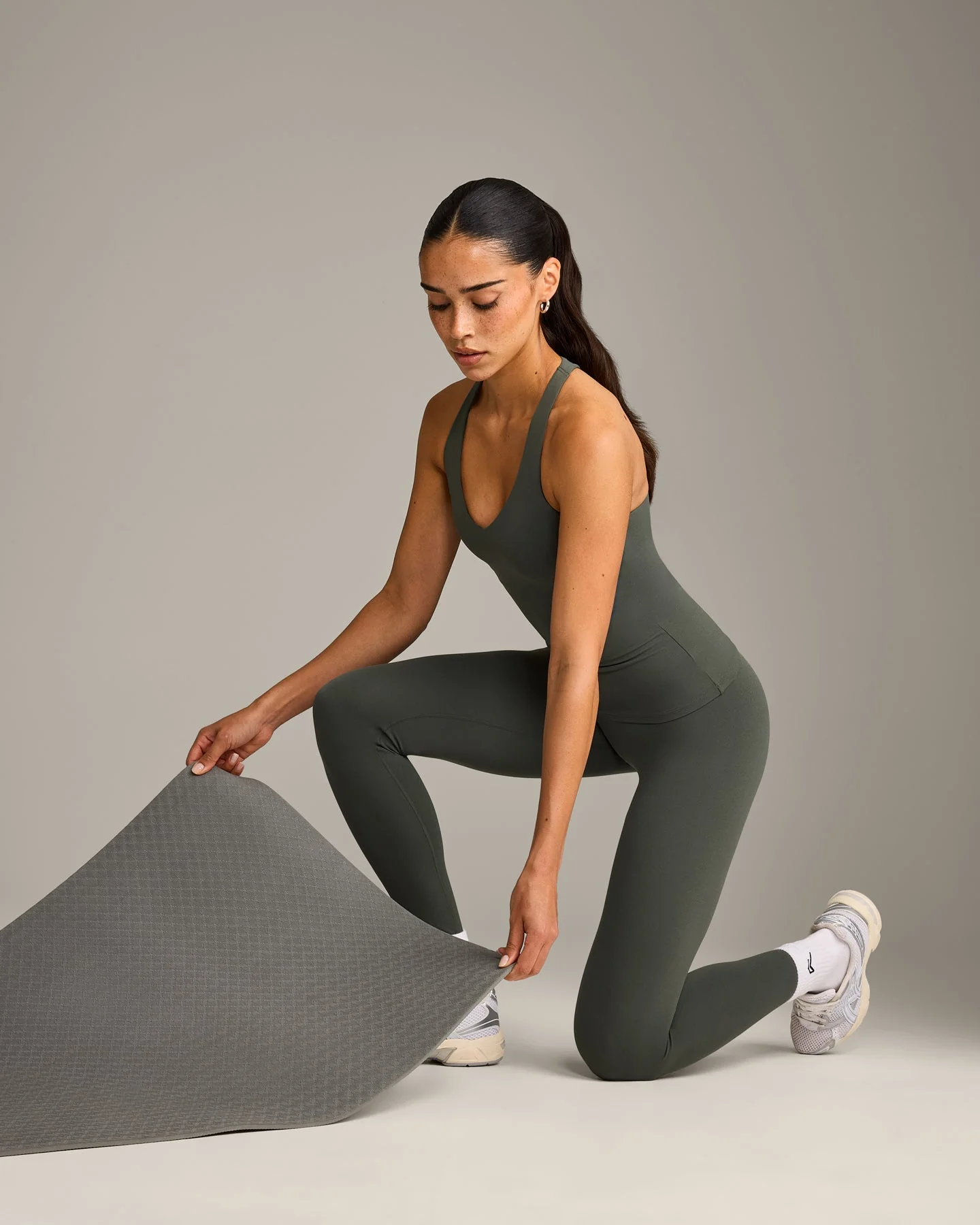 SoftMotion™ Racer Back Vest with Built in Bra Shelf with Grey Logo | Dark Khaki - Image 6