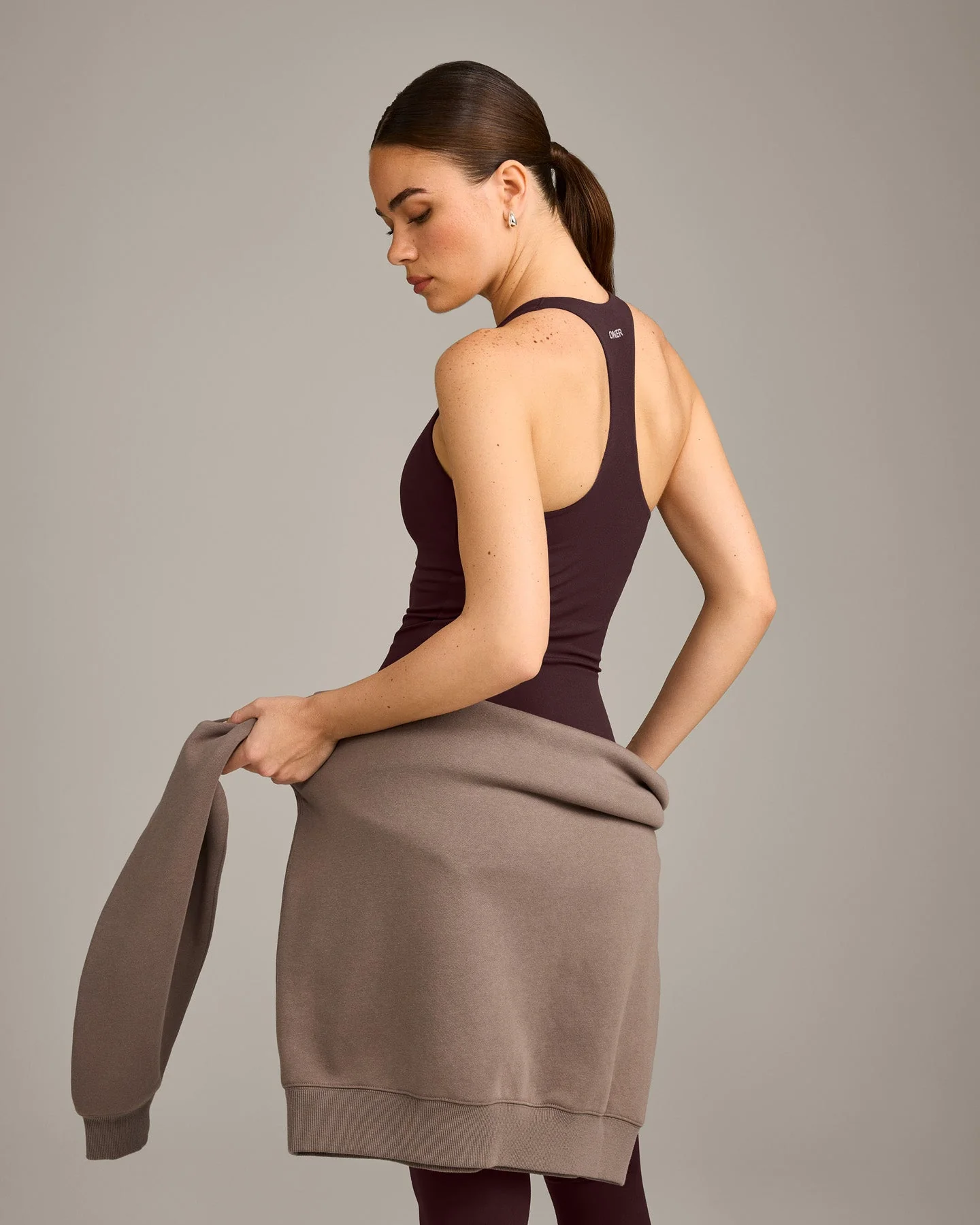 SoftMotion™ Racer Back Vest with Built in Bra Shelf with Grey Logo | Plum Brown - Image 2