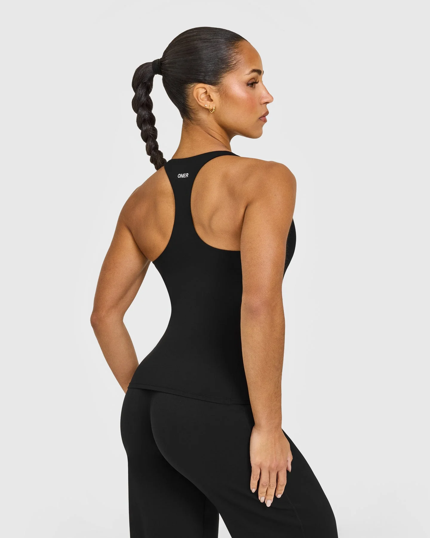 SoftMotion™ Racer Back Vest with Built in Bra Shelf with White Logo | Black - Image 6
