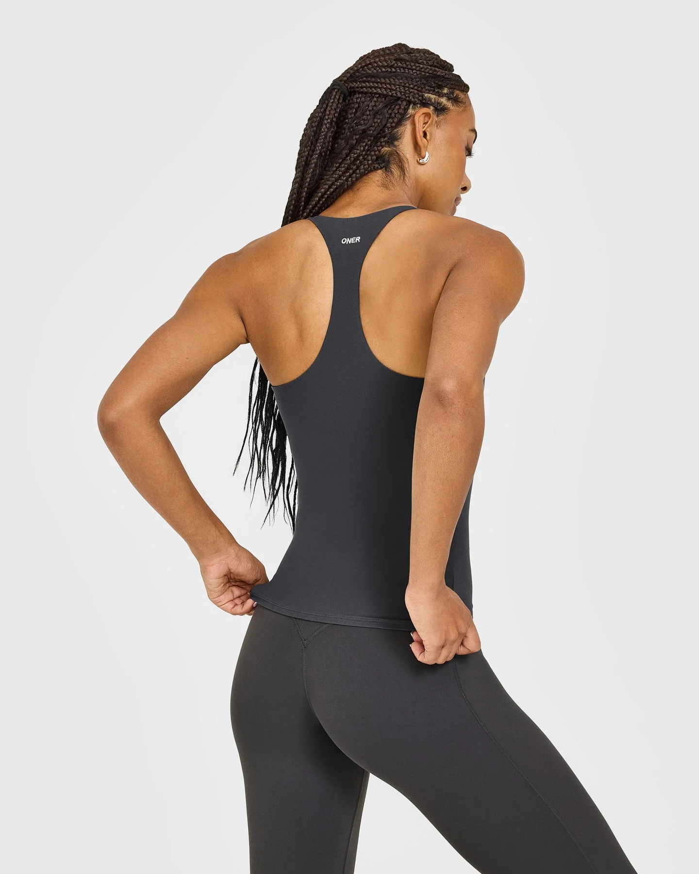 SoftMotion™ Racer Back Vest with Built in Bra Shelf with White Logo | Coal - Image 4