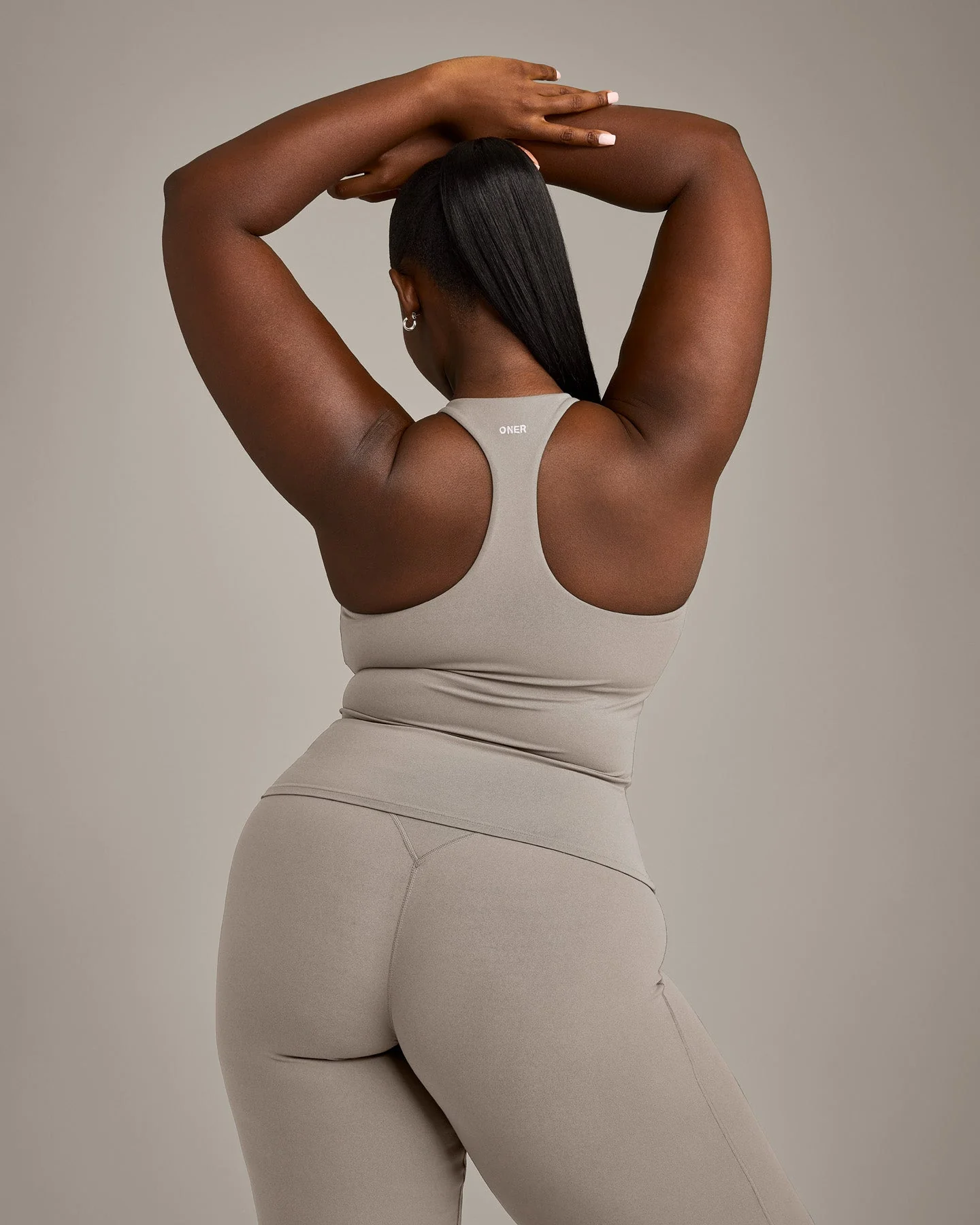 SoftMotion™ Racer Back Vest with Built in Bra Shelf with White Logo | Warm Sand - Image 5