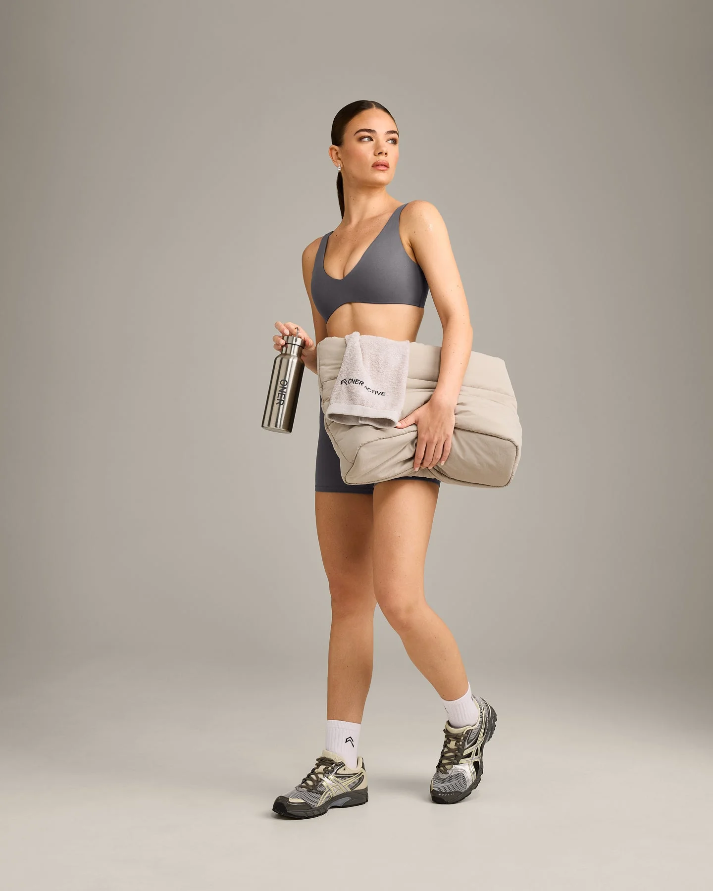 SoftMotion™ Scoop Back Bralette with Grey Logo | Ash Grey - Image 3