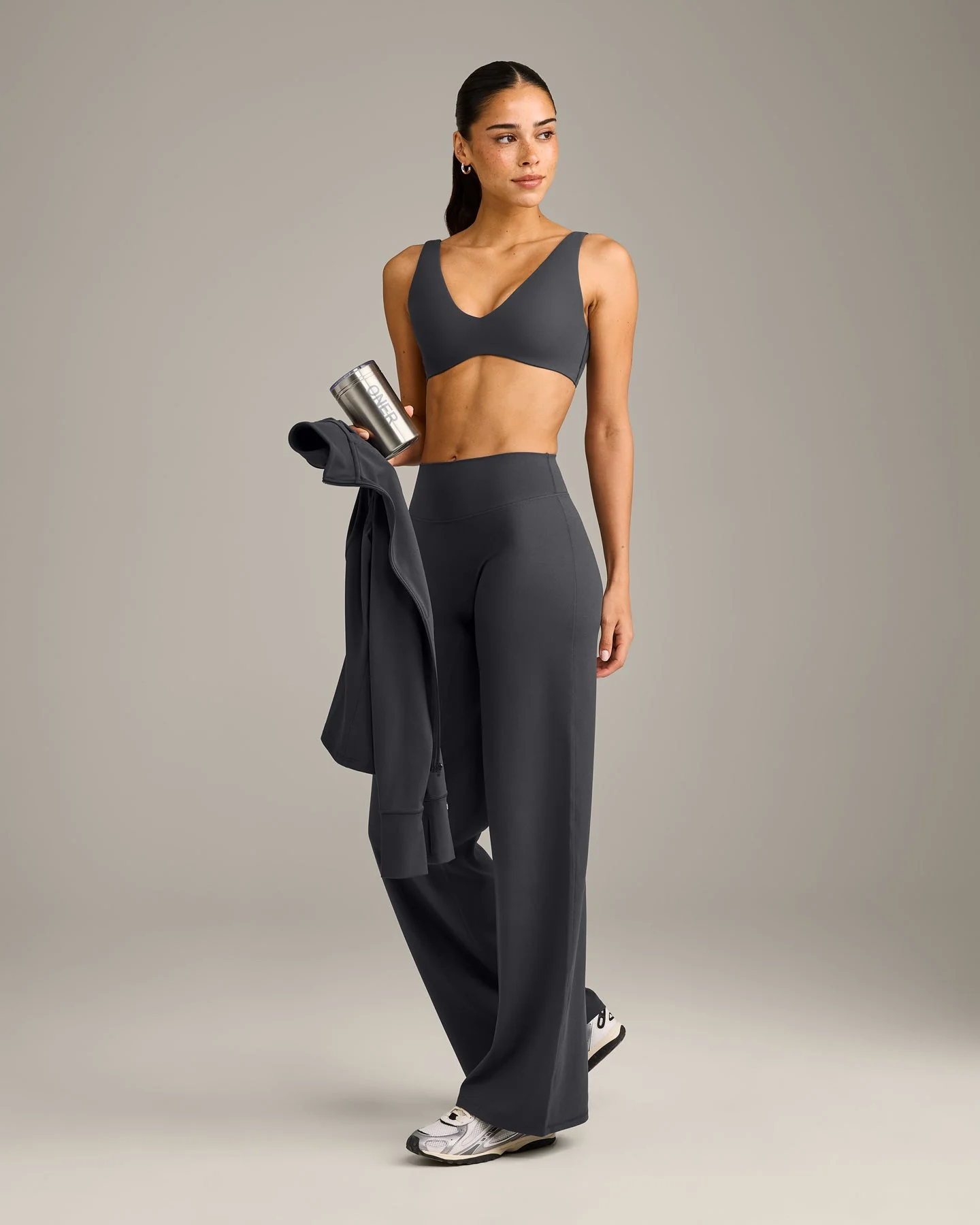 SoftMotion™ Scoop Back Bralette with Grey Logo | Coal - Image 2