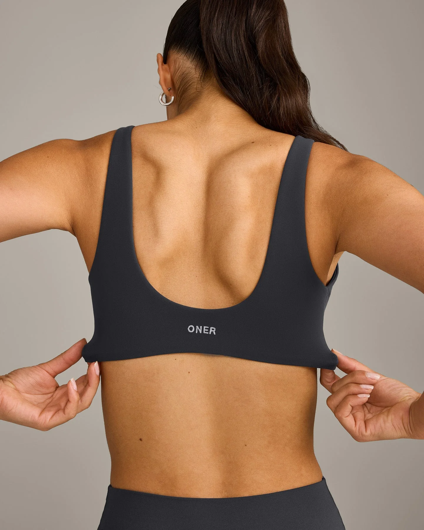 SoftMotion™ Scoop Back Bralette with Grey Logo | Coal - Image 4