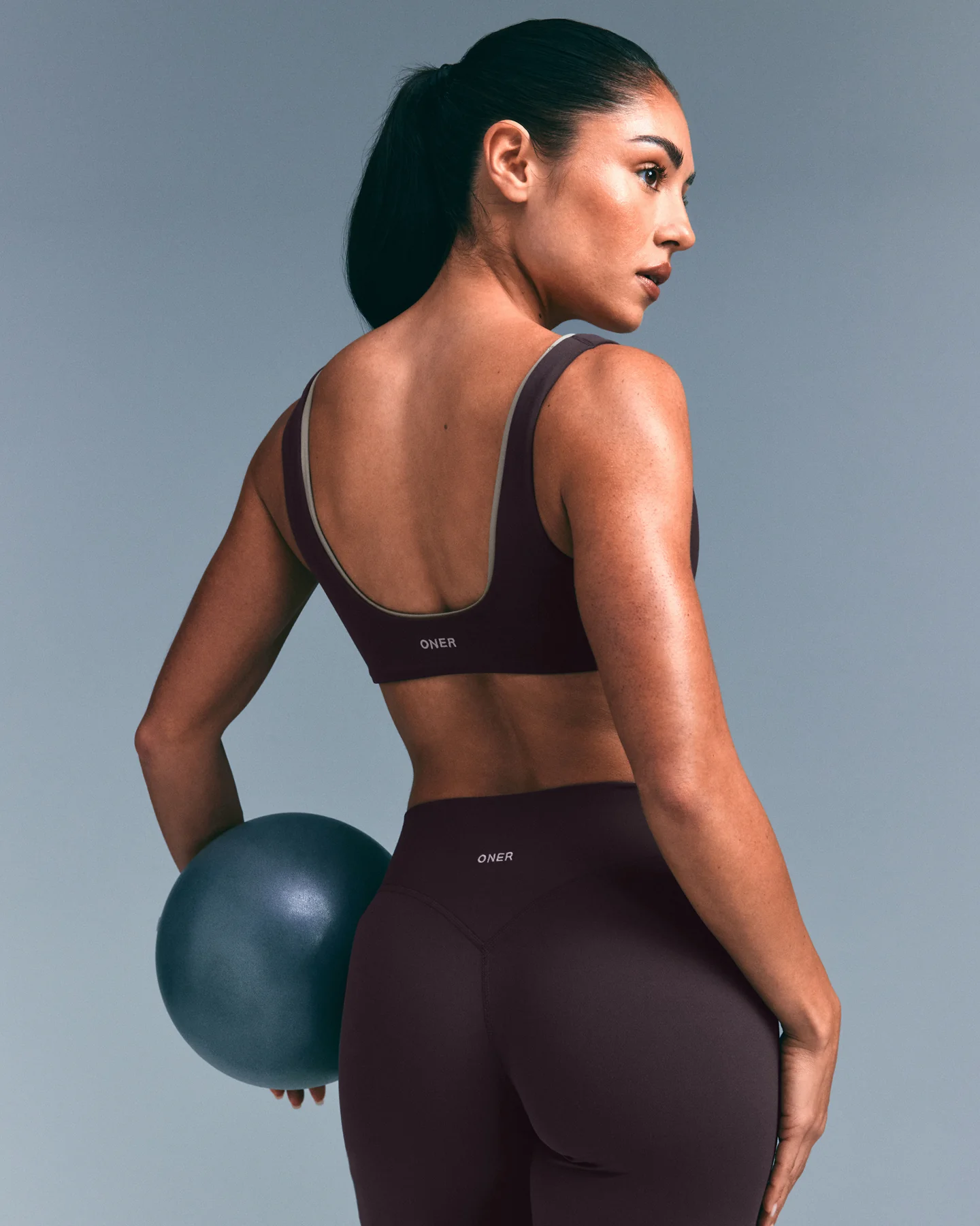 SoftMotion™ Scoop Back Bralette with Grey Logo | Dark Umber Brown - Image 2