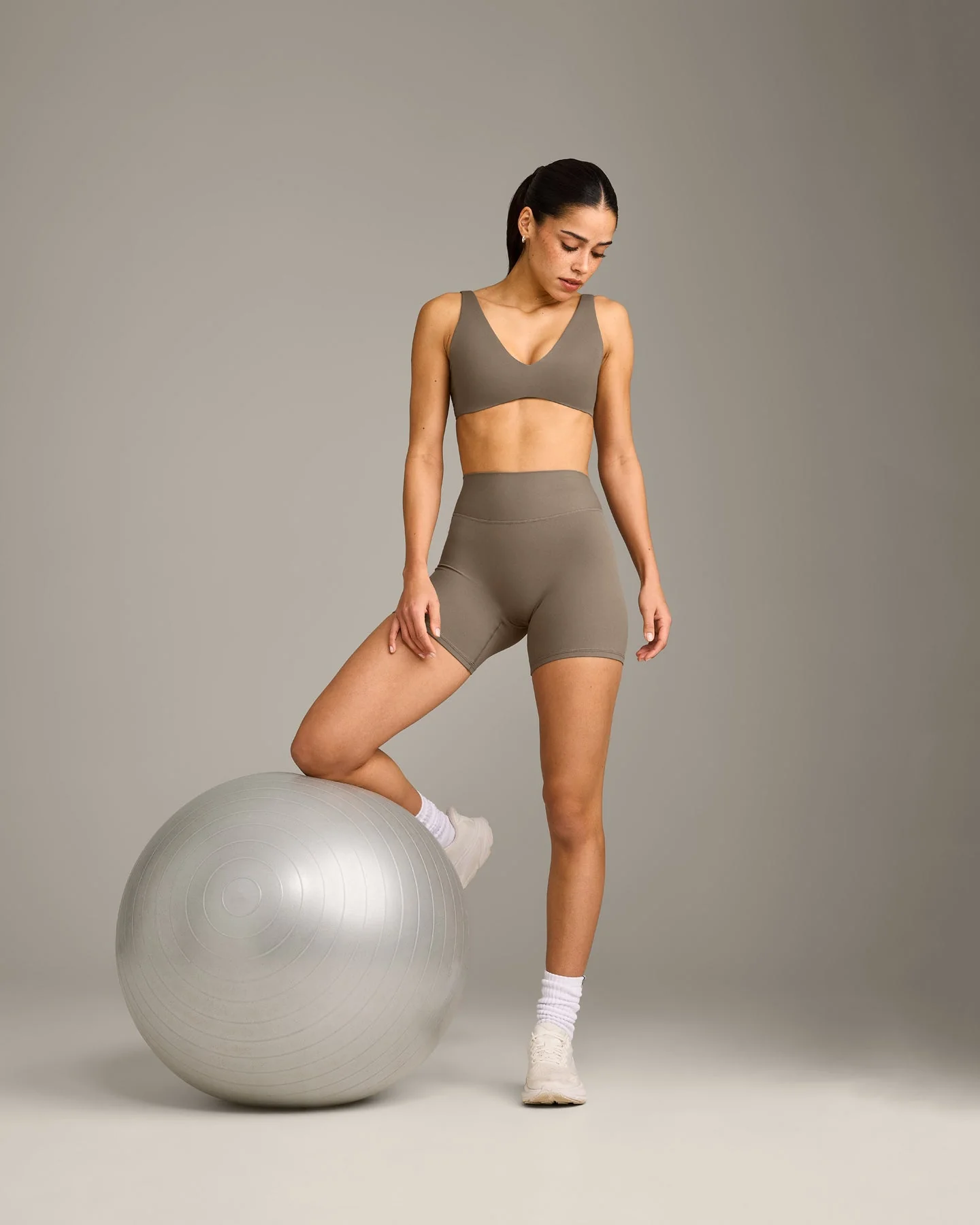 SoftMotion™ Scoop Back Bralette with Grey Logo | Moss Brown - Image 3