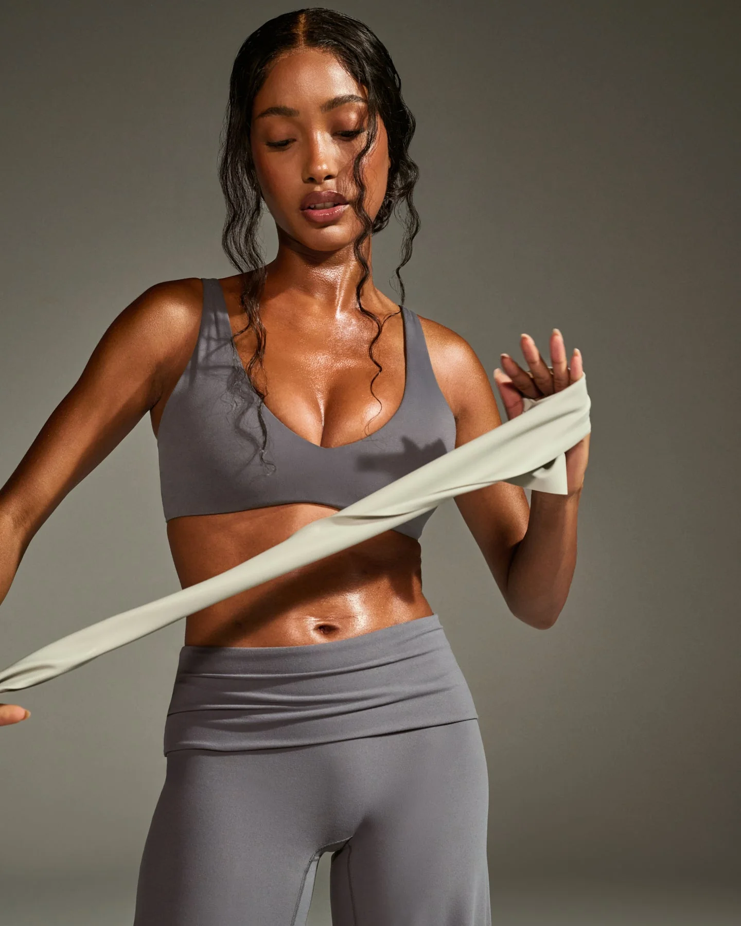 SoftMotion™ Scoop Back Bralette with White Logo | Ash Grey - Image 2
